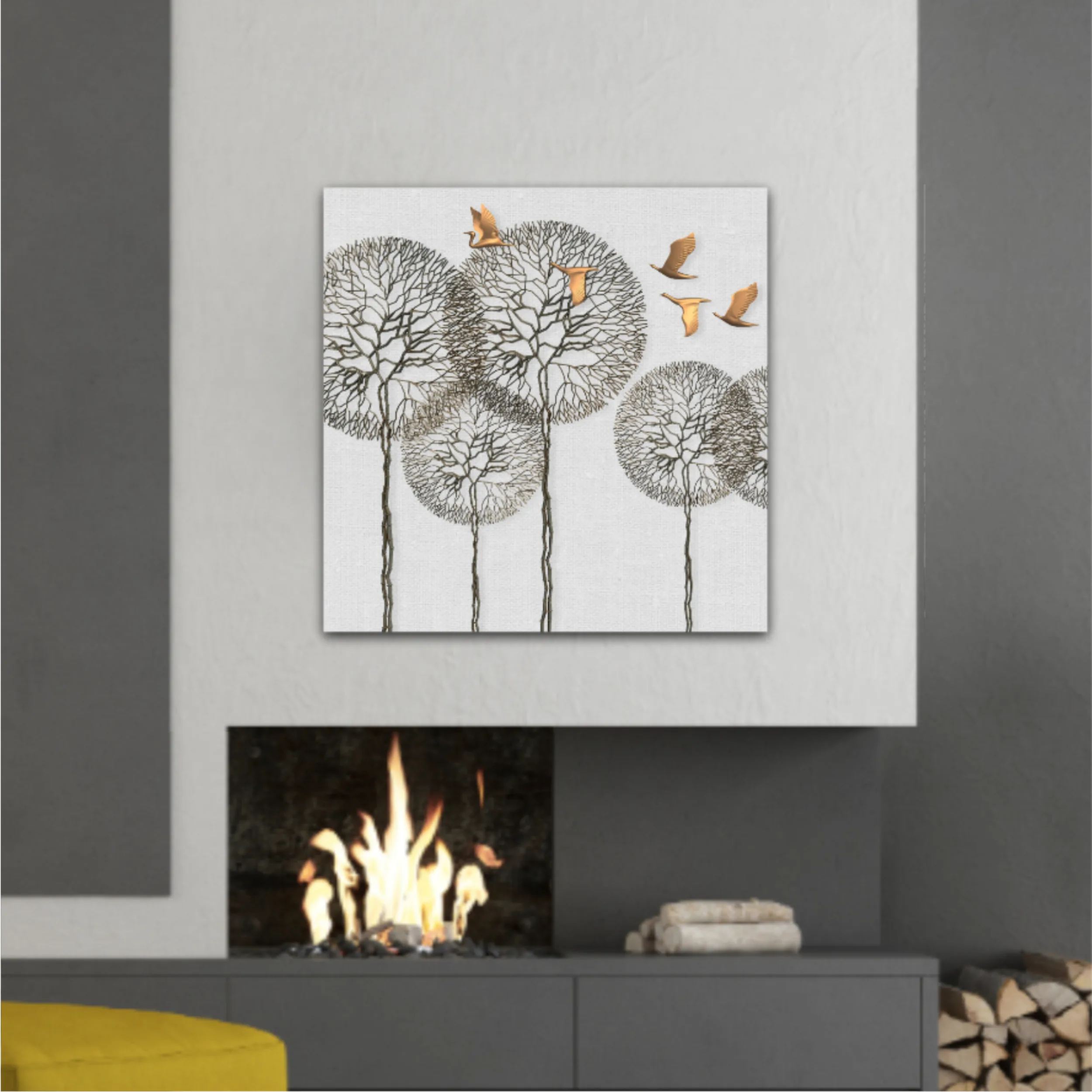 3d illustration of trees and birds