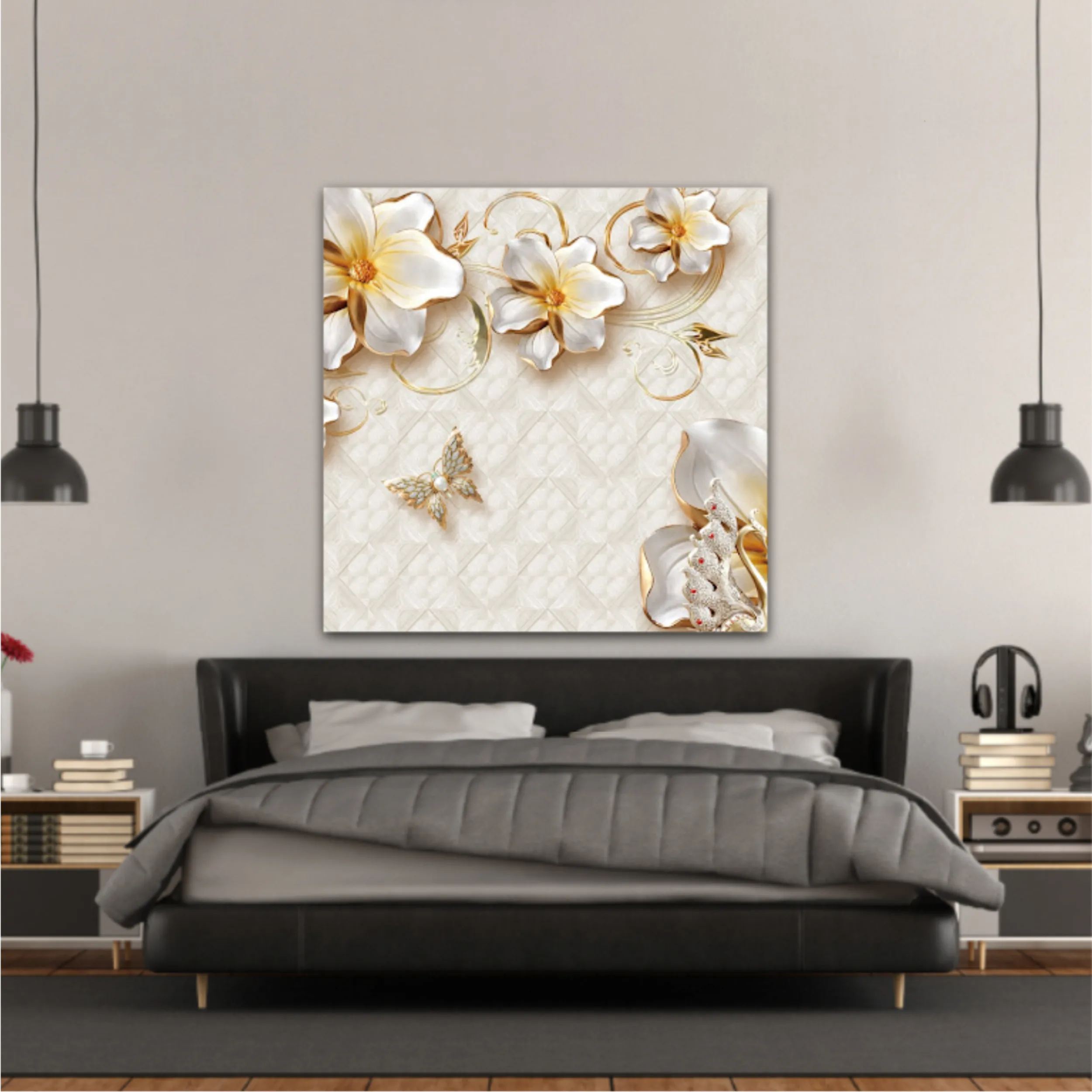 3d illustration of flowers, butterflies and swans