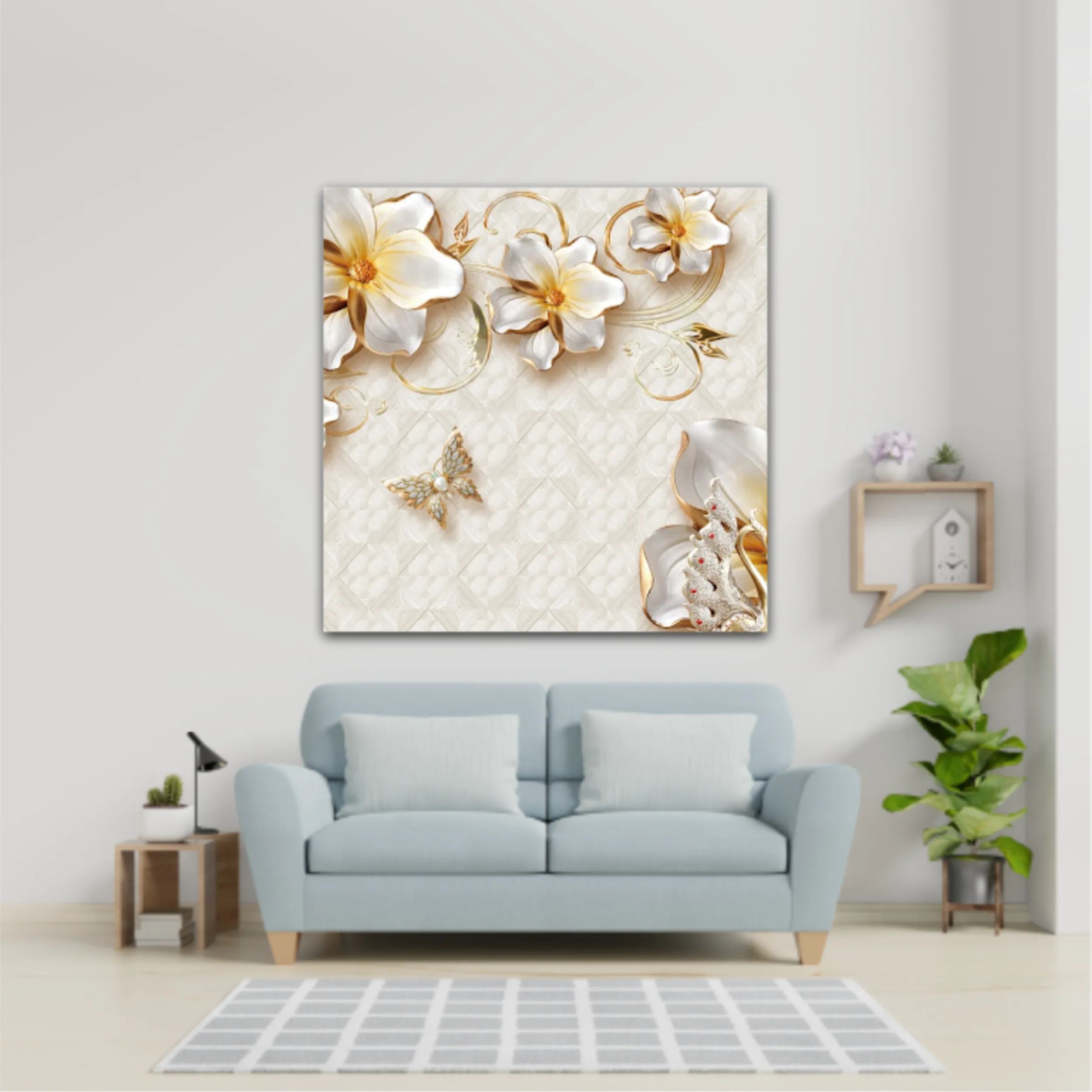 3d illustration of flowers, butterflies and swans