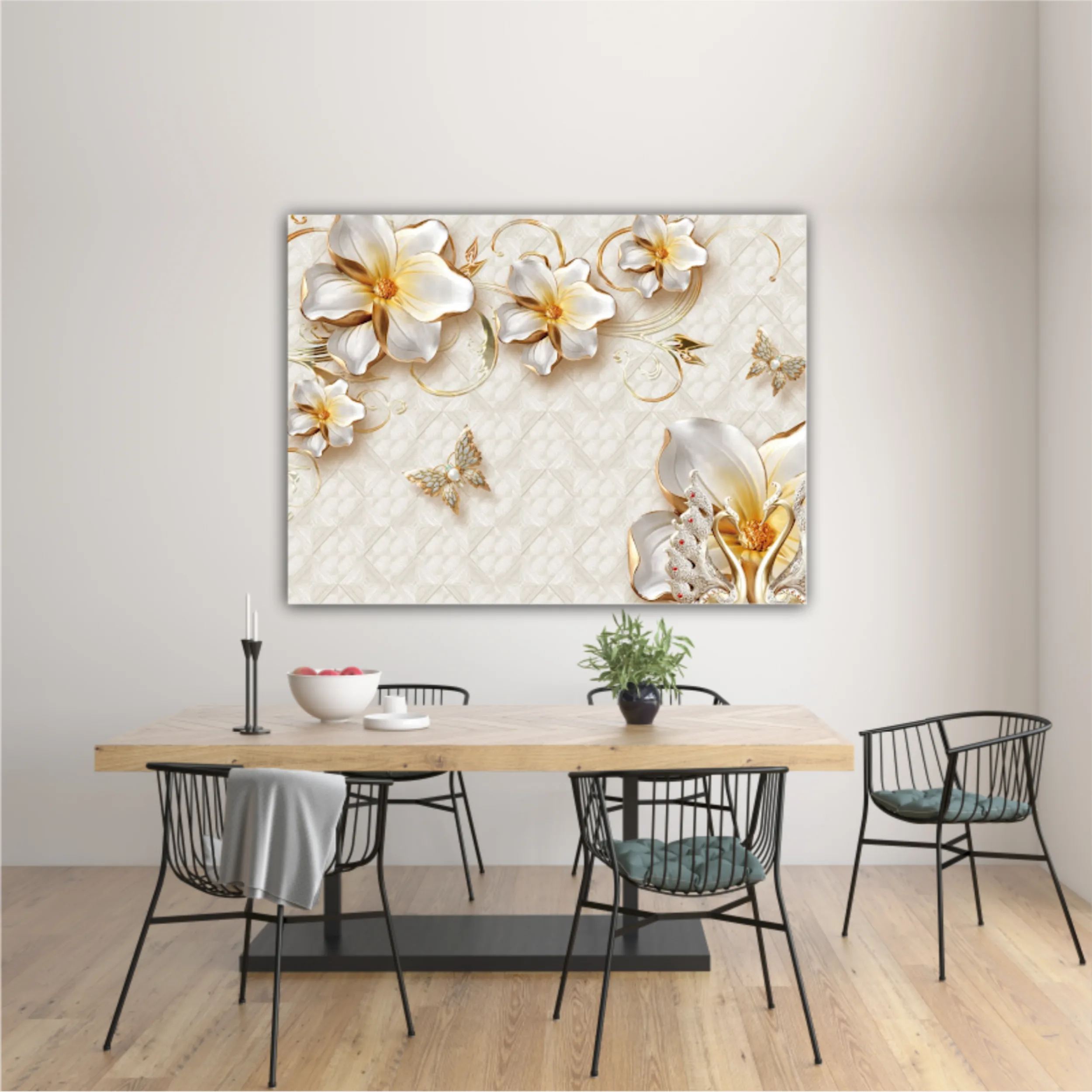 3d illustration of flowers, butterflies and swans