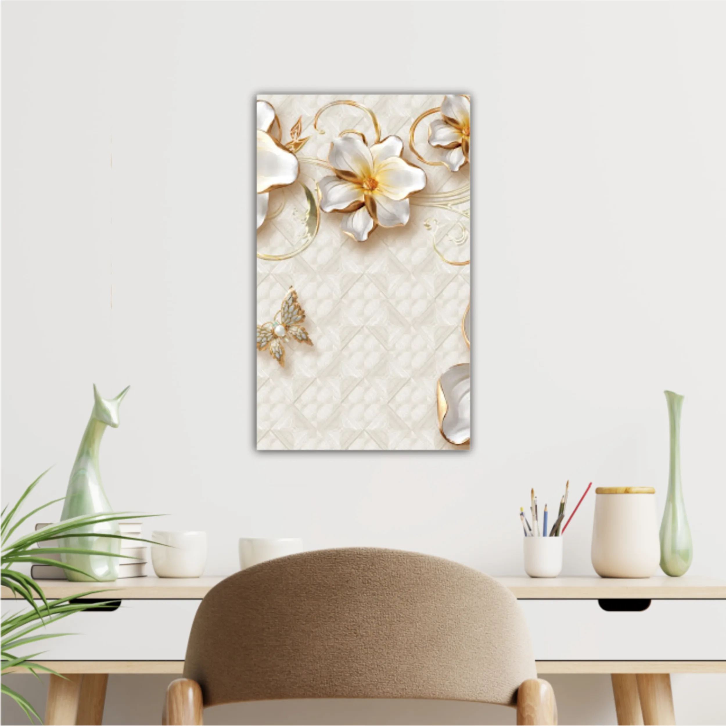 3d illustration of flowers, butterflies and swans