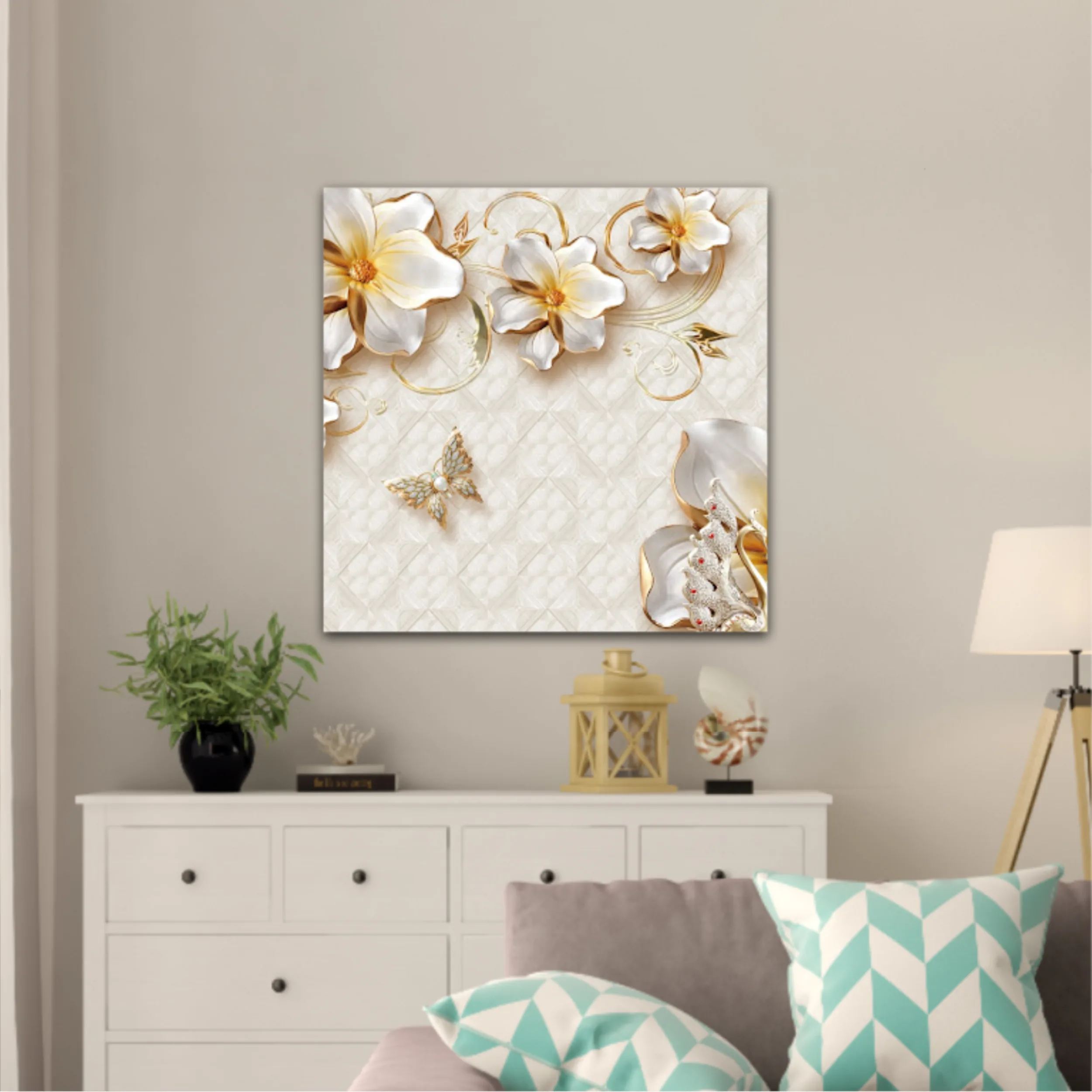 3d illustration of flowers, butterflies and swans