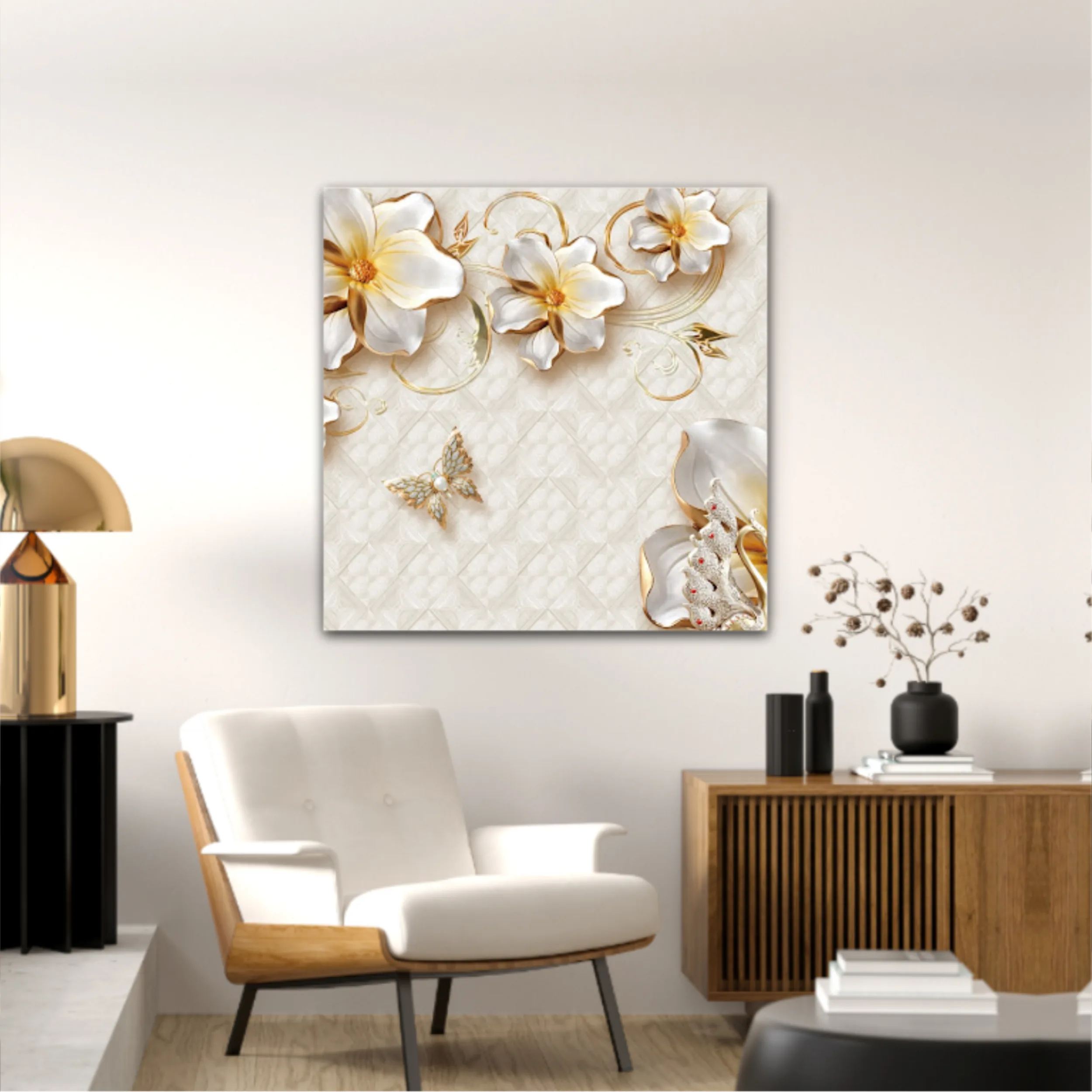 3d illustration of flowers, butterflies and swans