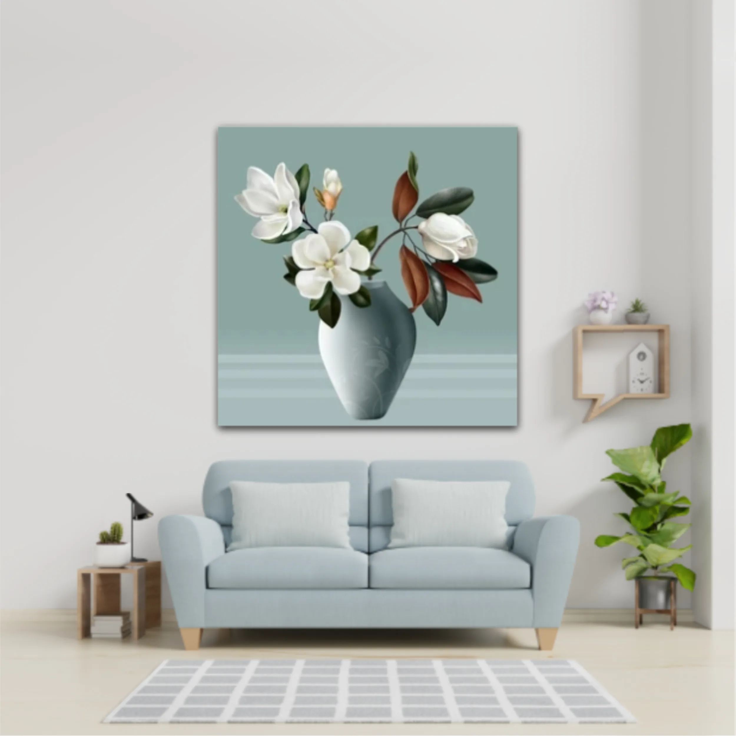 Illustration 3d vases of magnolia. Modern fashion for decor and wallpaper. Digital abstract art