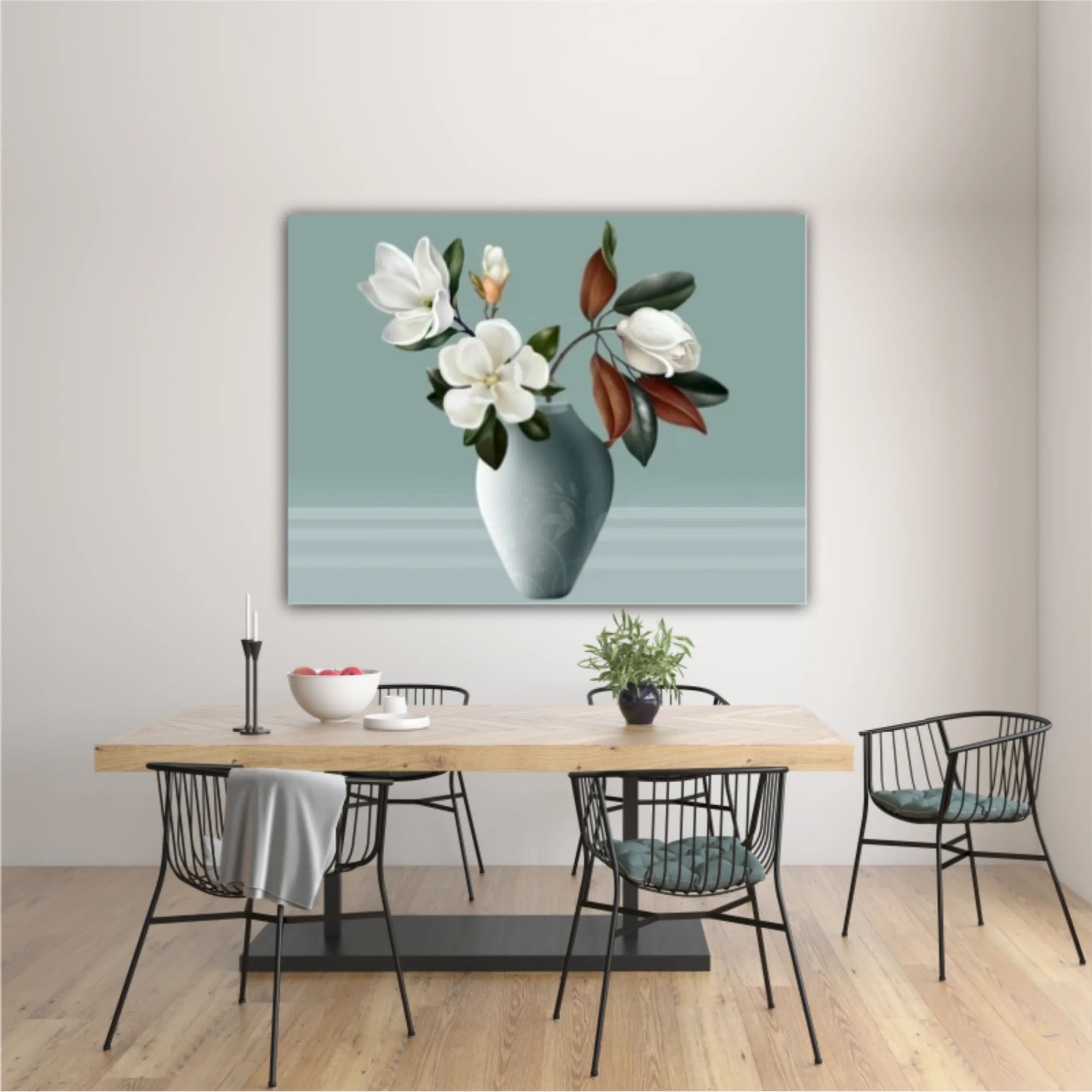 Illustration 3d vases of magnolia. Modern fashion for decor and wallpaper. Digital abstract art