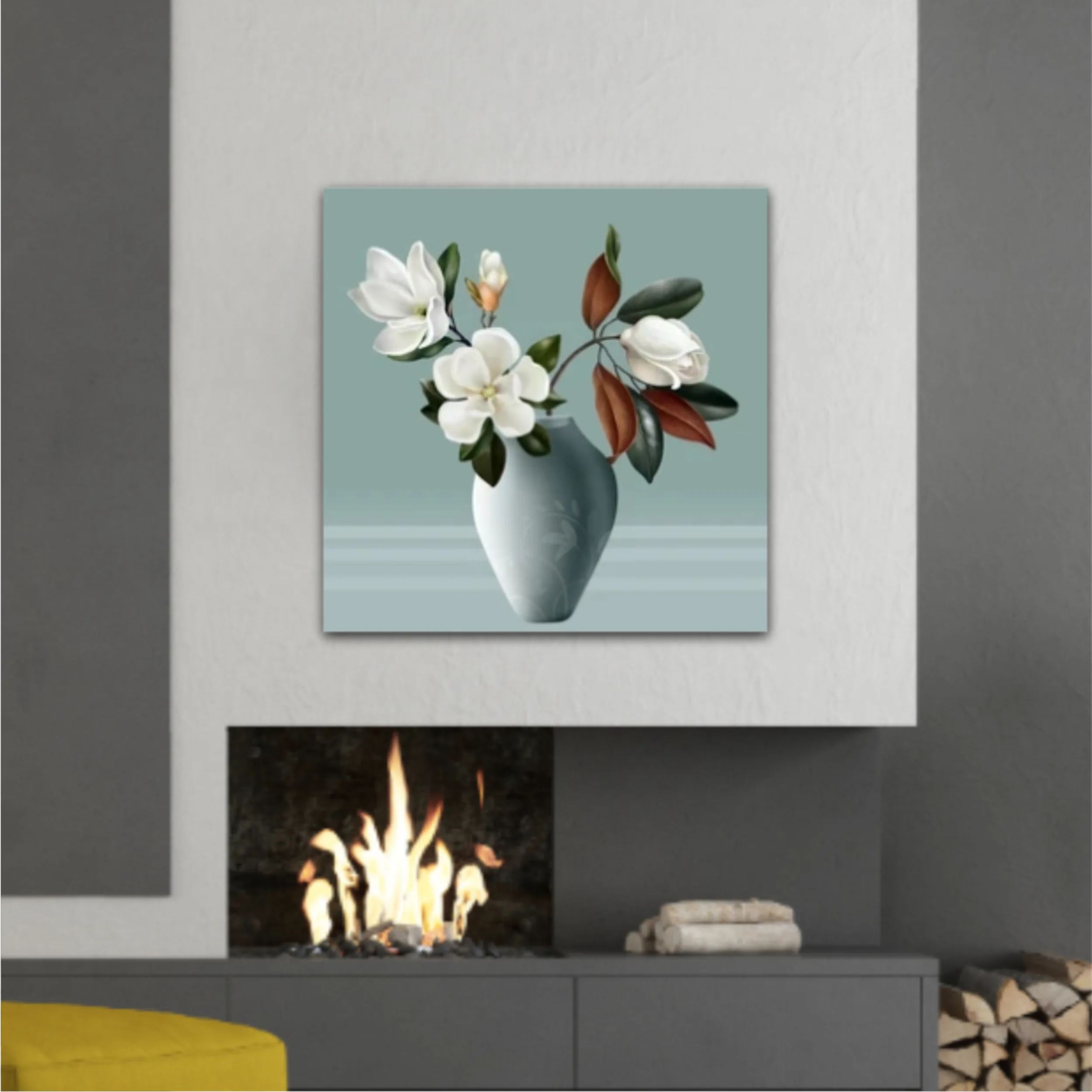 Illustration 3d vases of magnolia. Modern fashion for decor and wallpaper. Digital abstract art