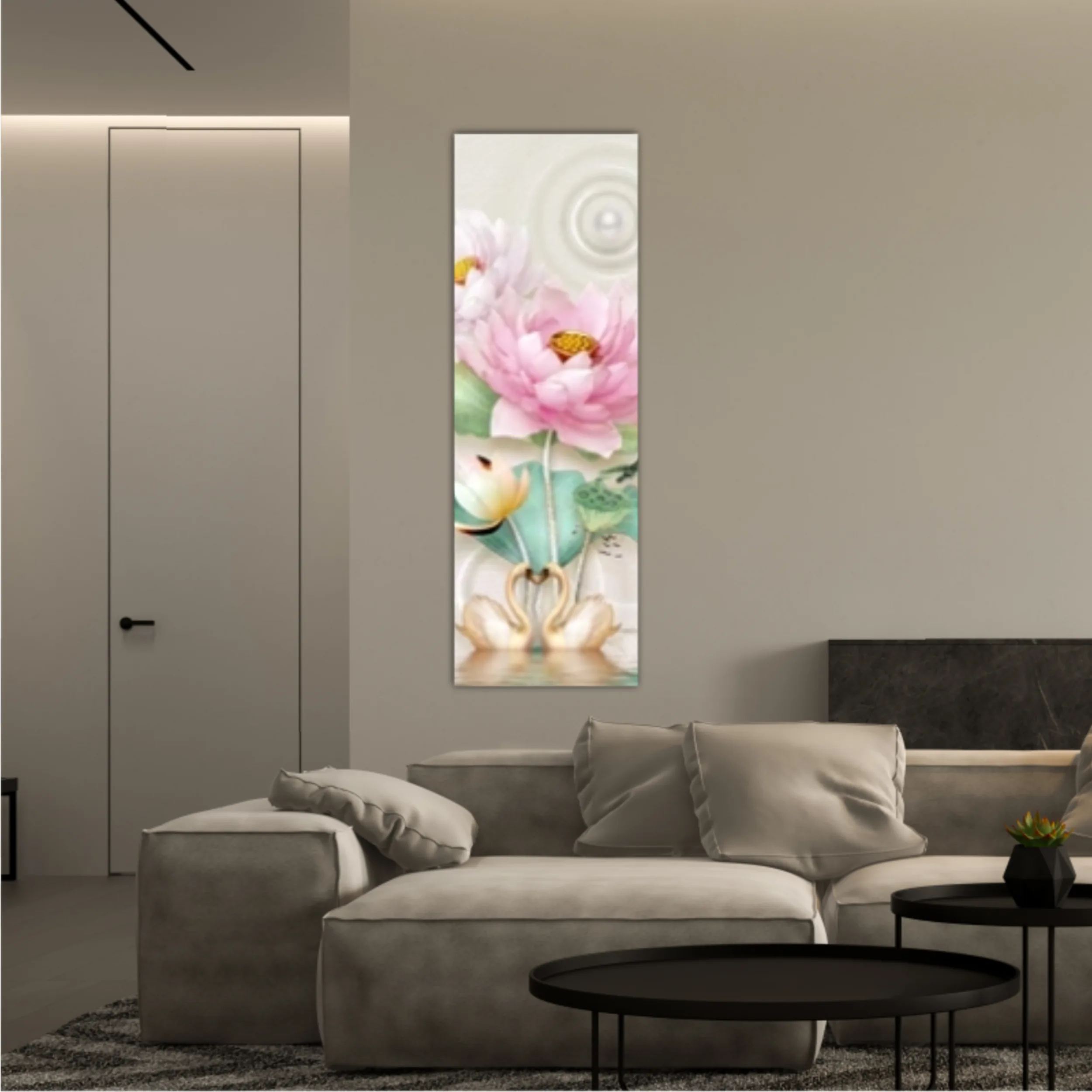 3d illustration of lotus flowers, butterflies and swans