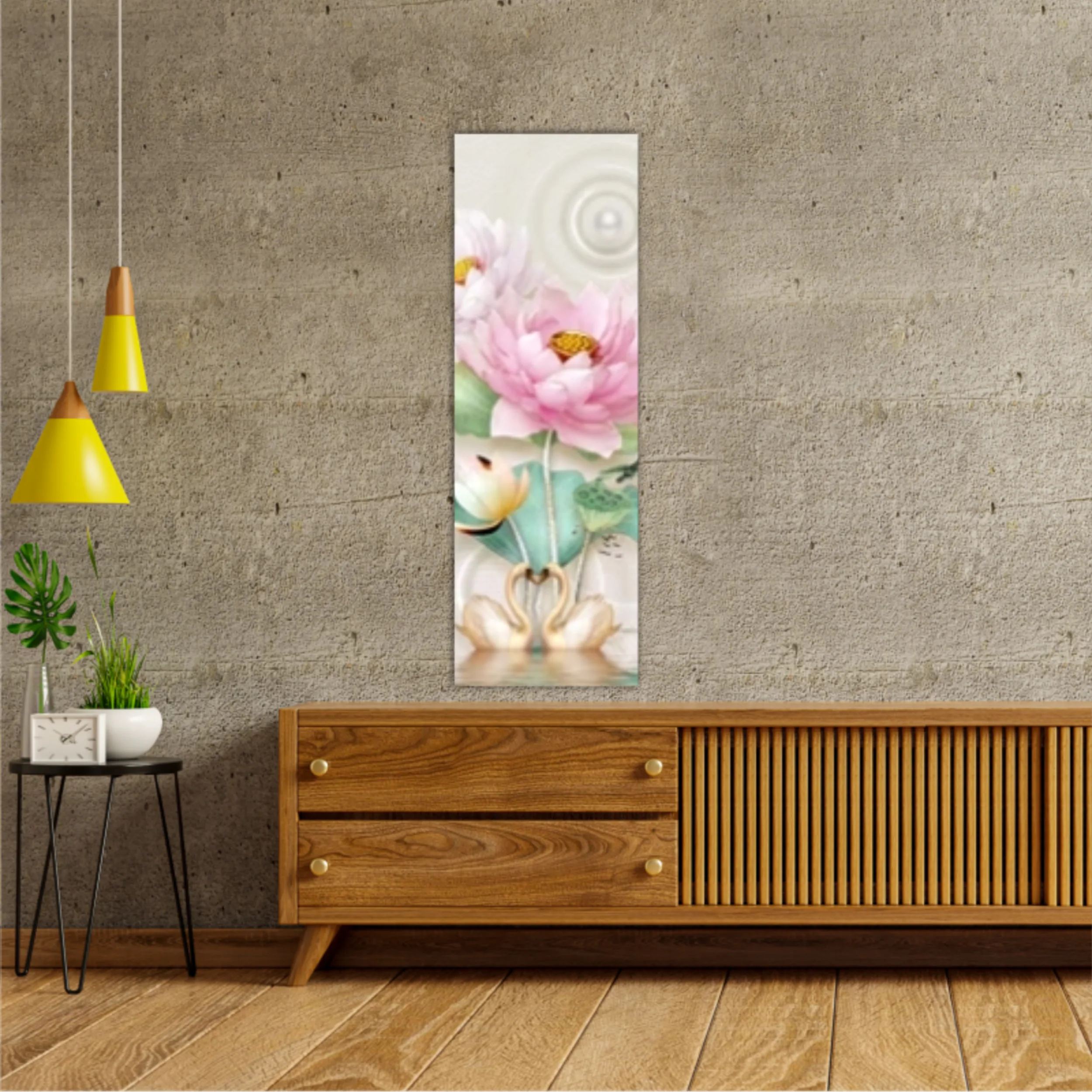 3d illustration of lotus flowers, butterflies and swans