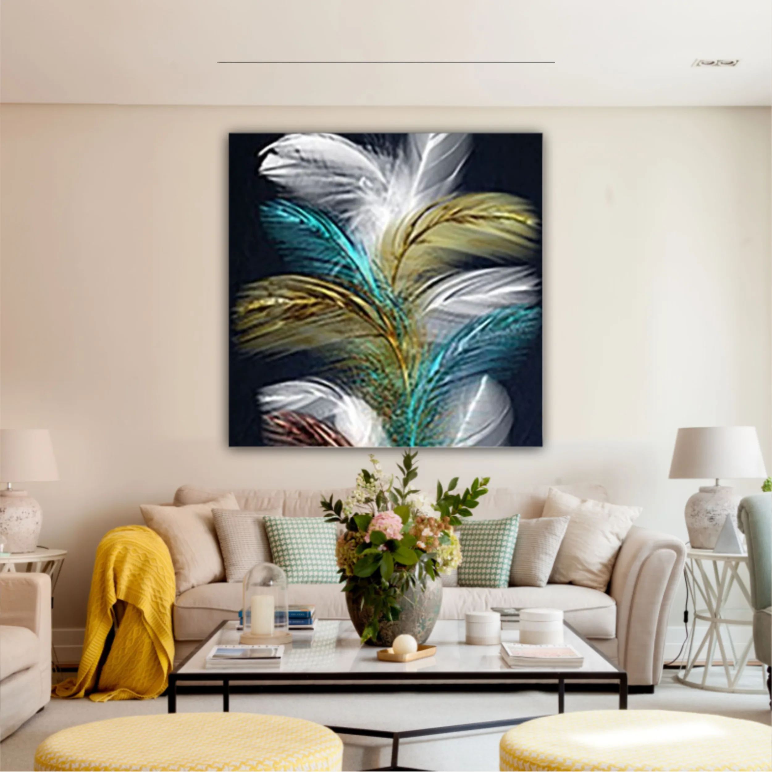 3d illustration of feathers. Luxurious abstract art digital painting