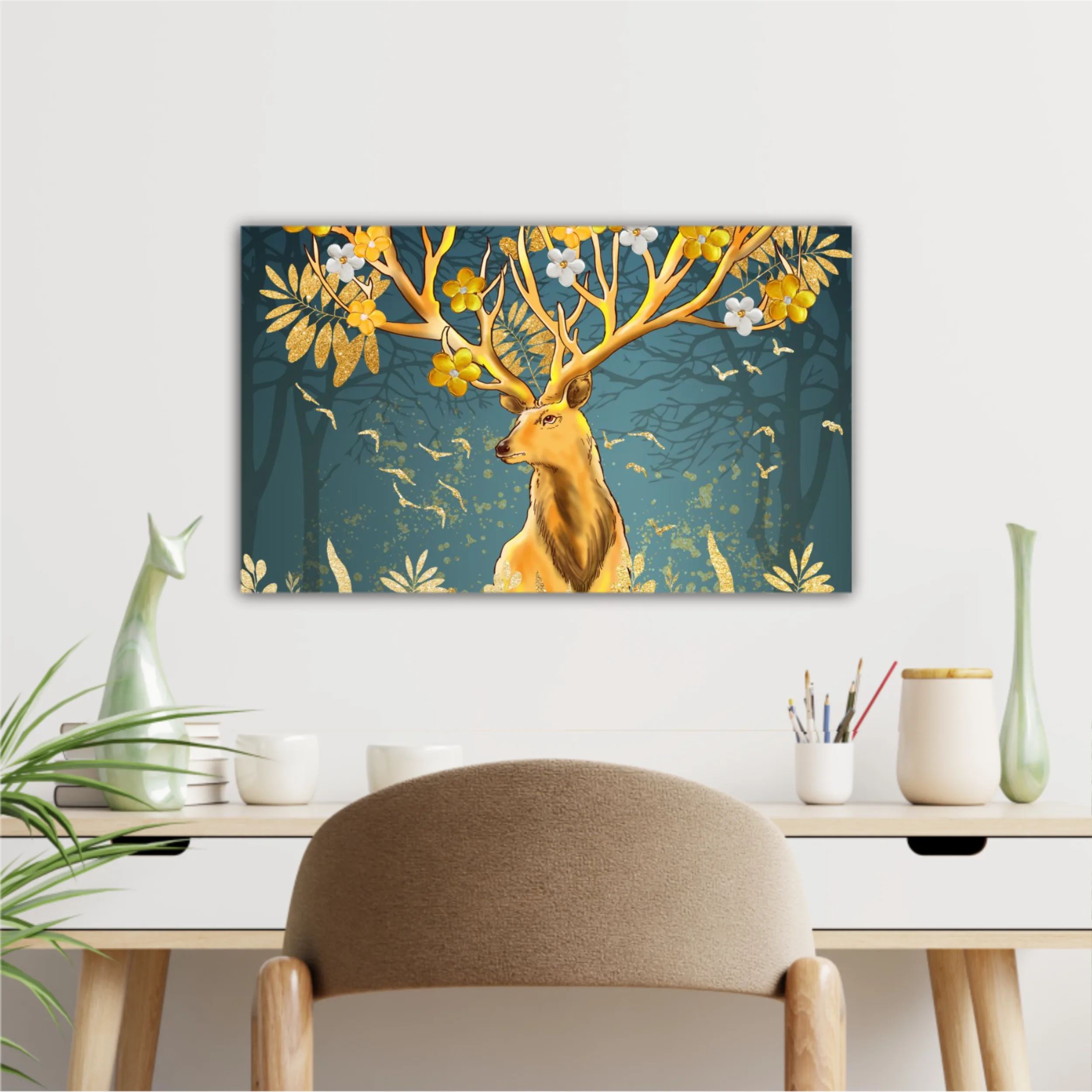 3d illustration of flowers in bloom on deer horns