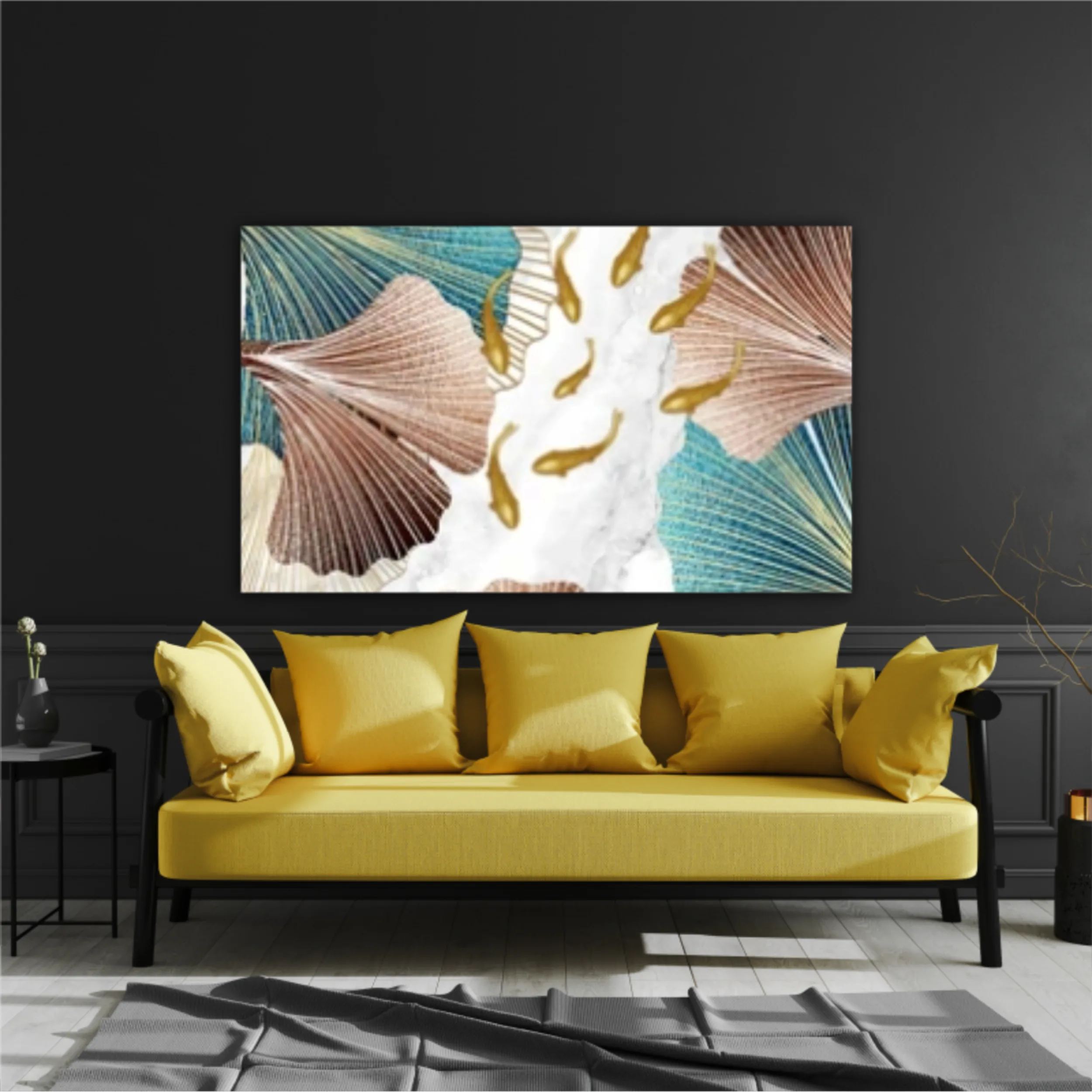 3d illustration of a school of goldfish in the river