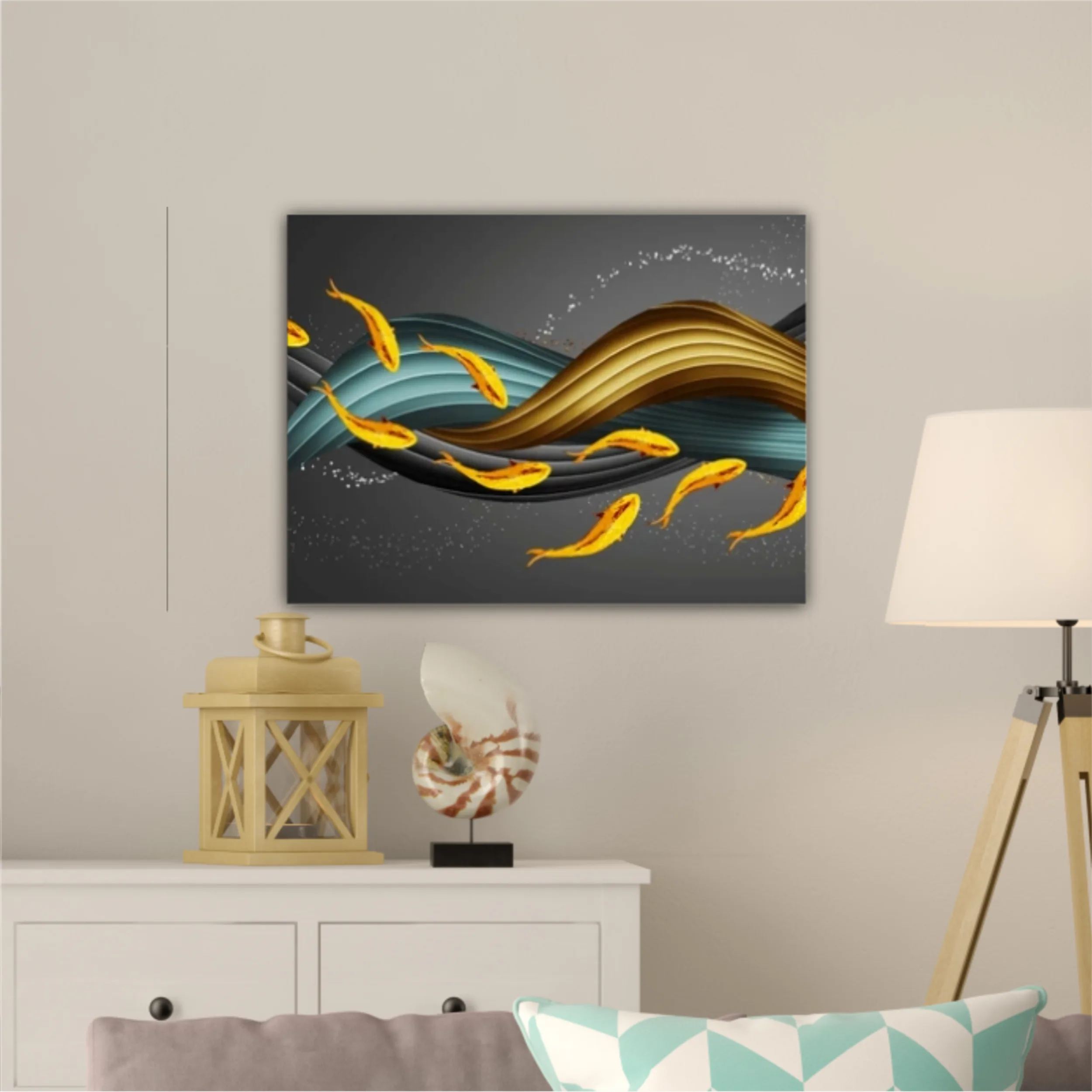 3d illustration of fish and silk band