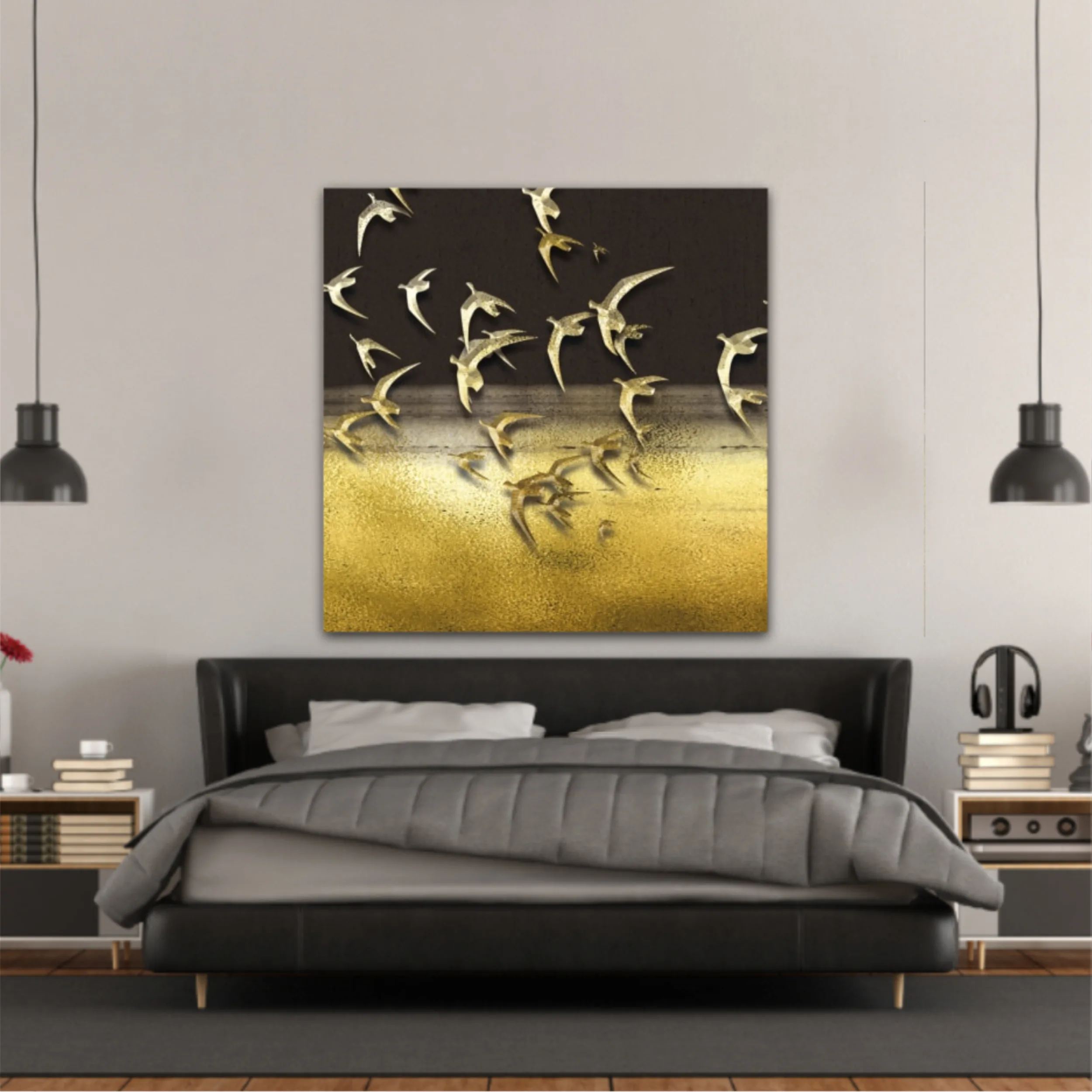 3d illustration of flock of birds flying in the sky