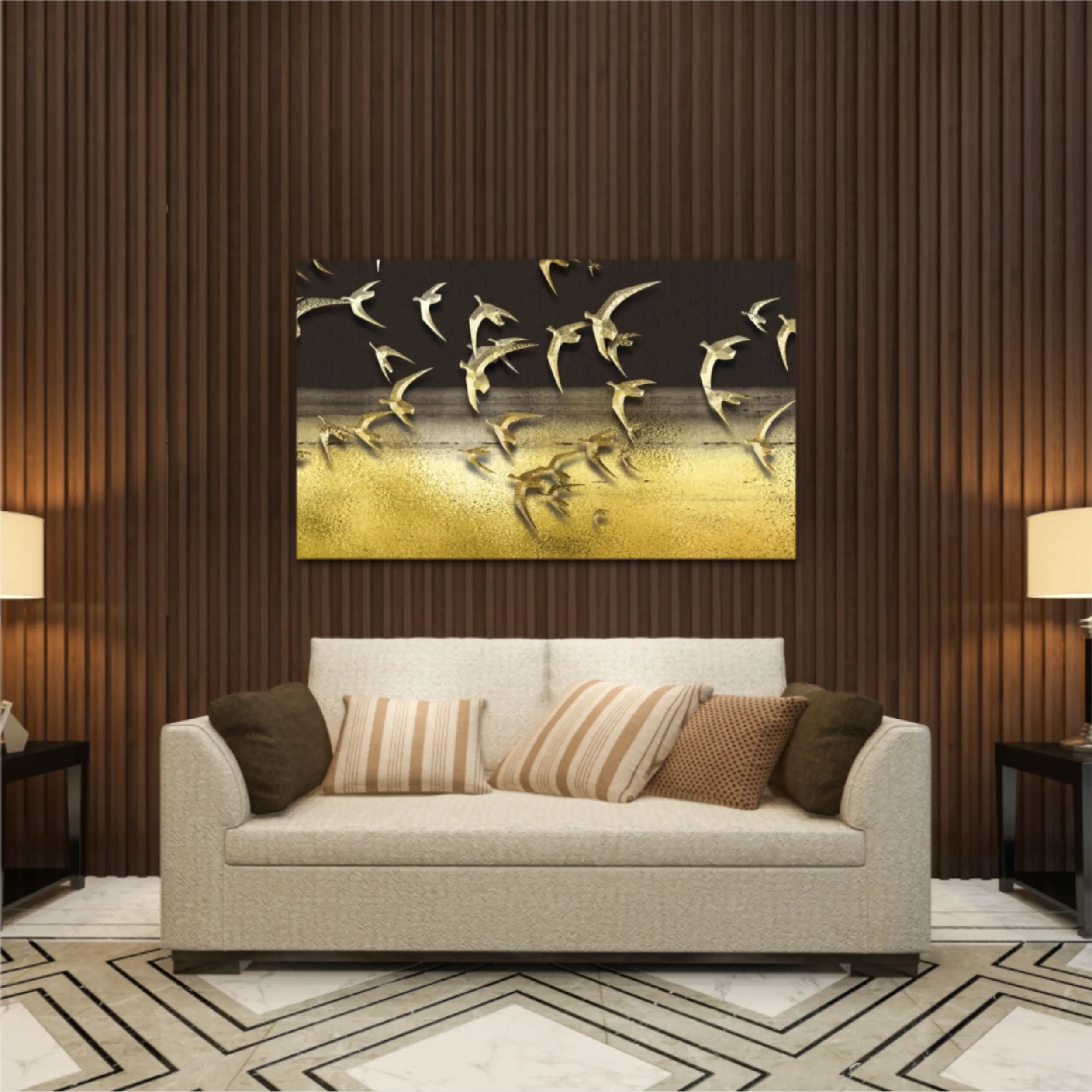 3d illustration of flock of birds flying in the sky