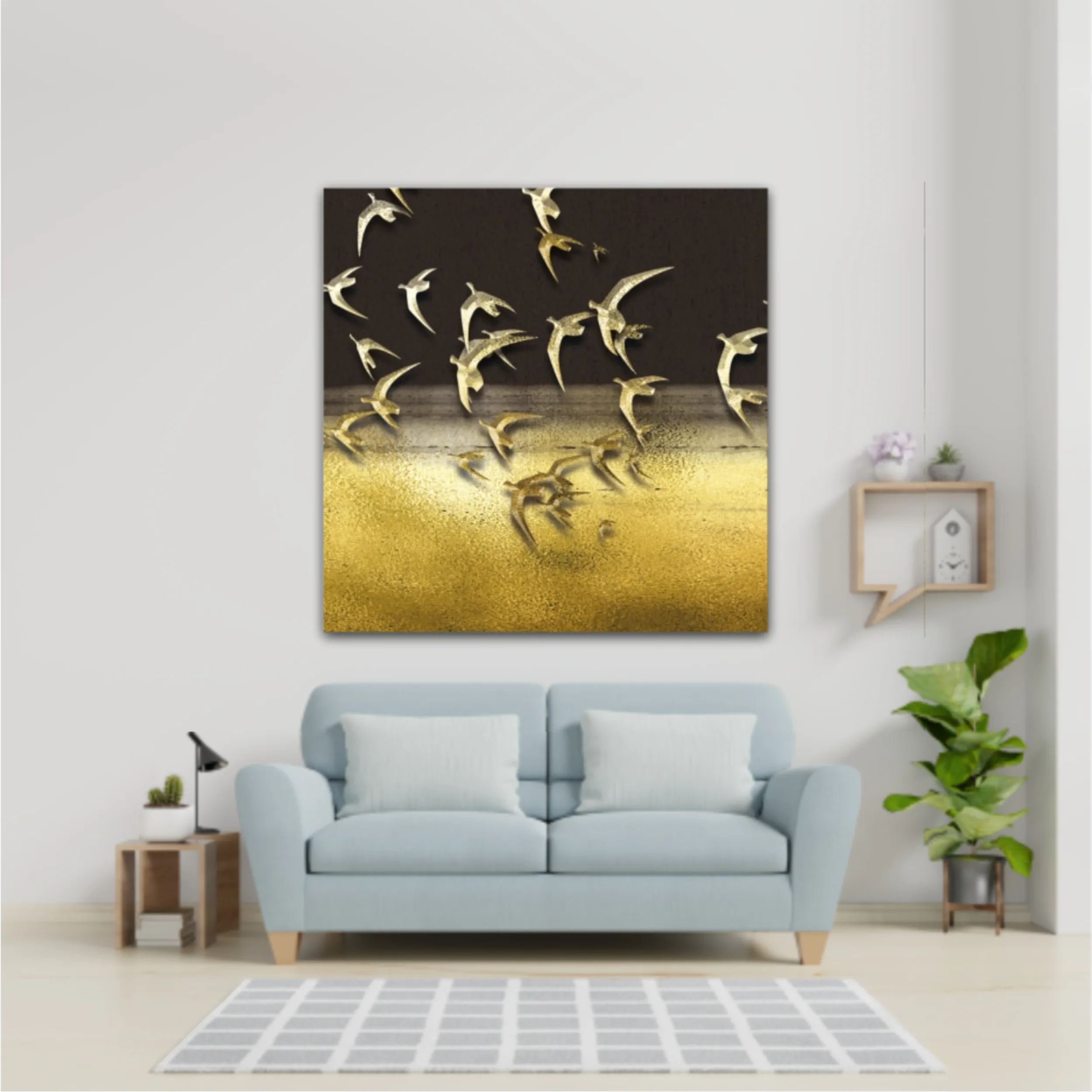 3d illustration of flock of birds flying in the sky