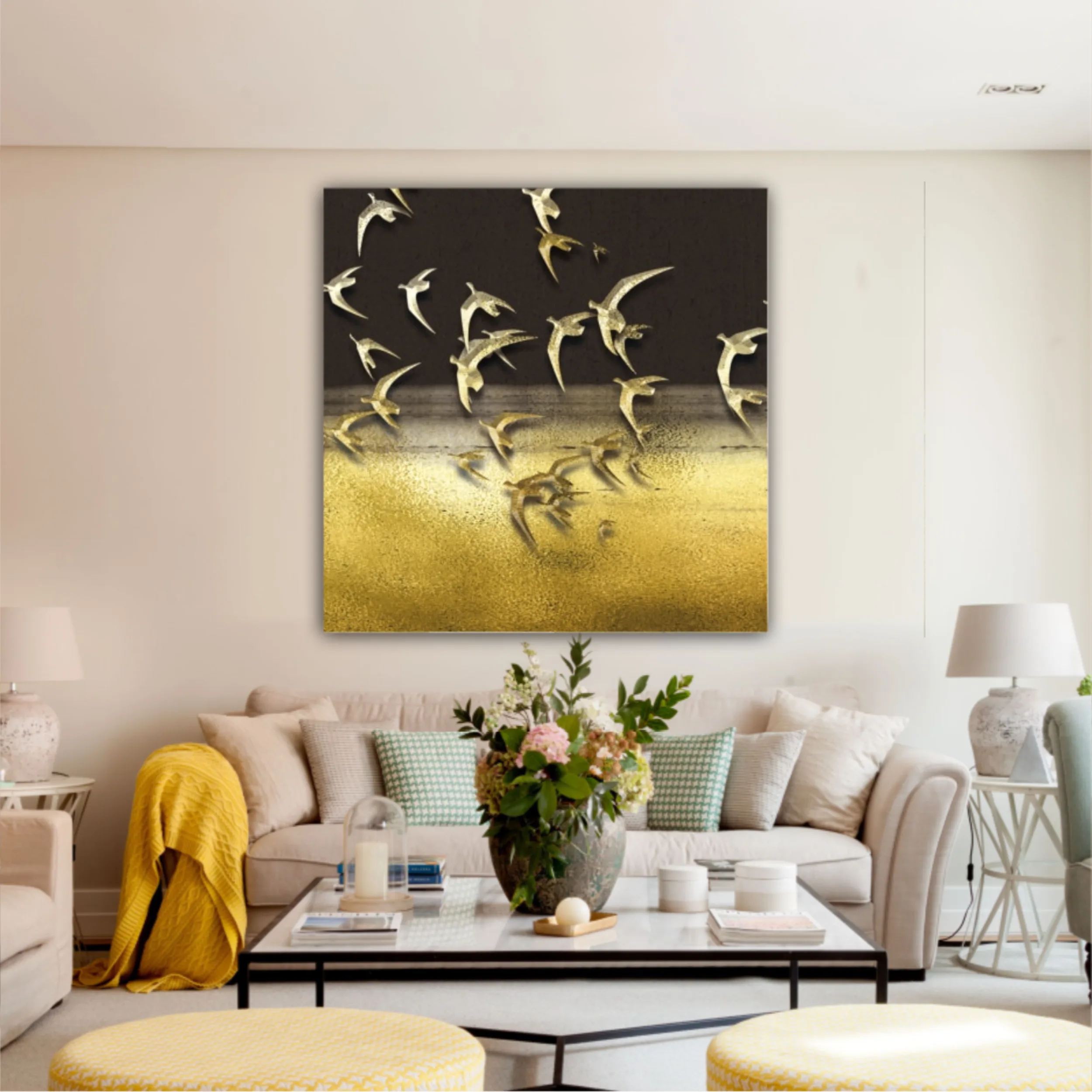 3d illustration of flock of birds flying in the sky