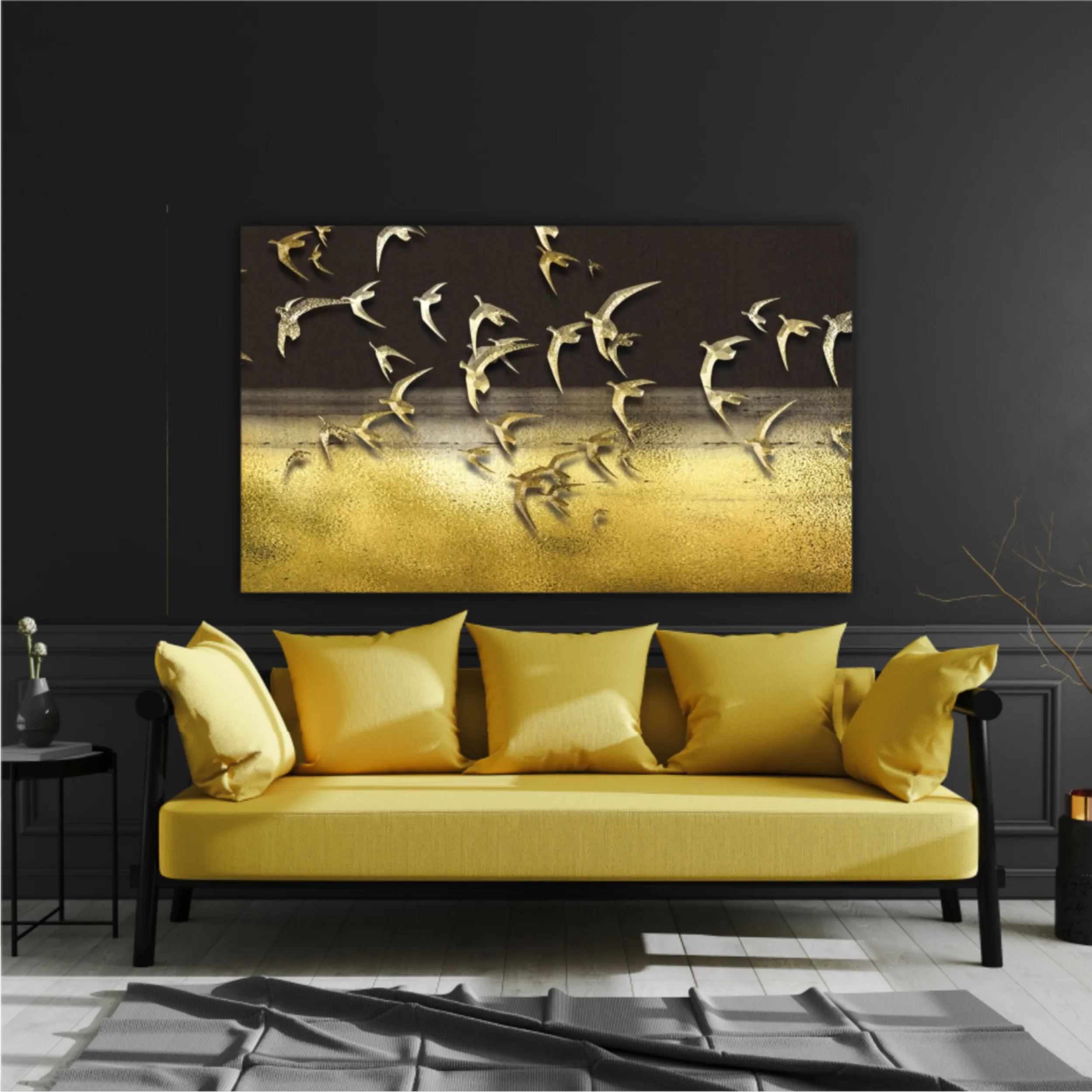 3d illustration of flock of birds flying in the sky