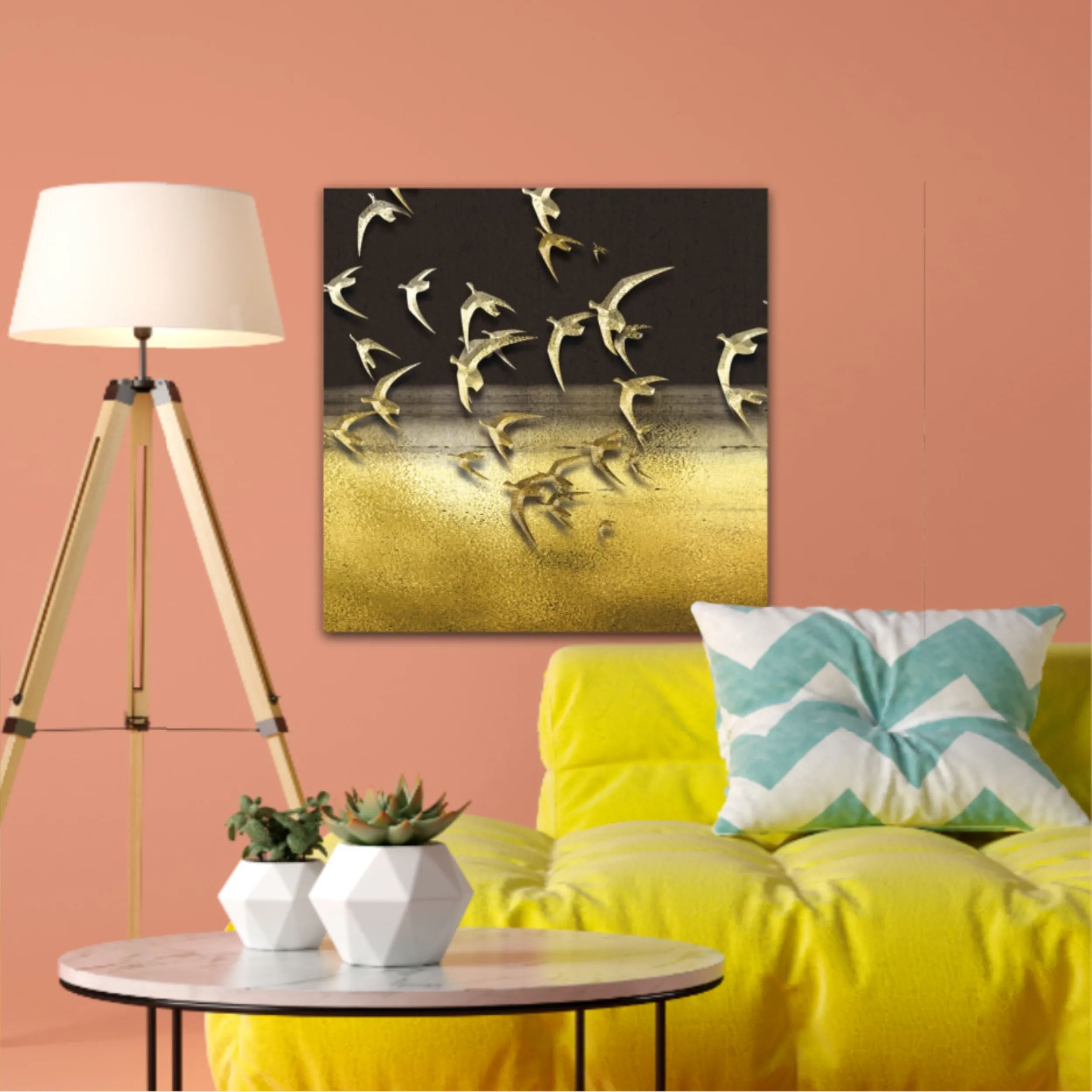 3d illustration of flock of birds flying in the sky