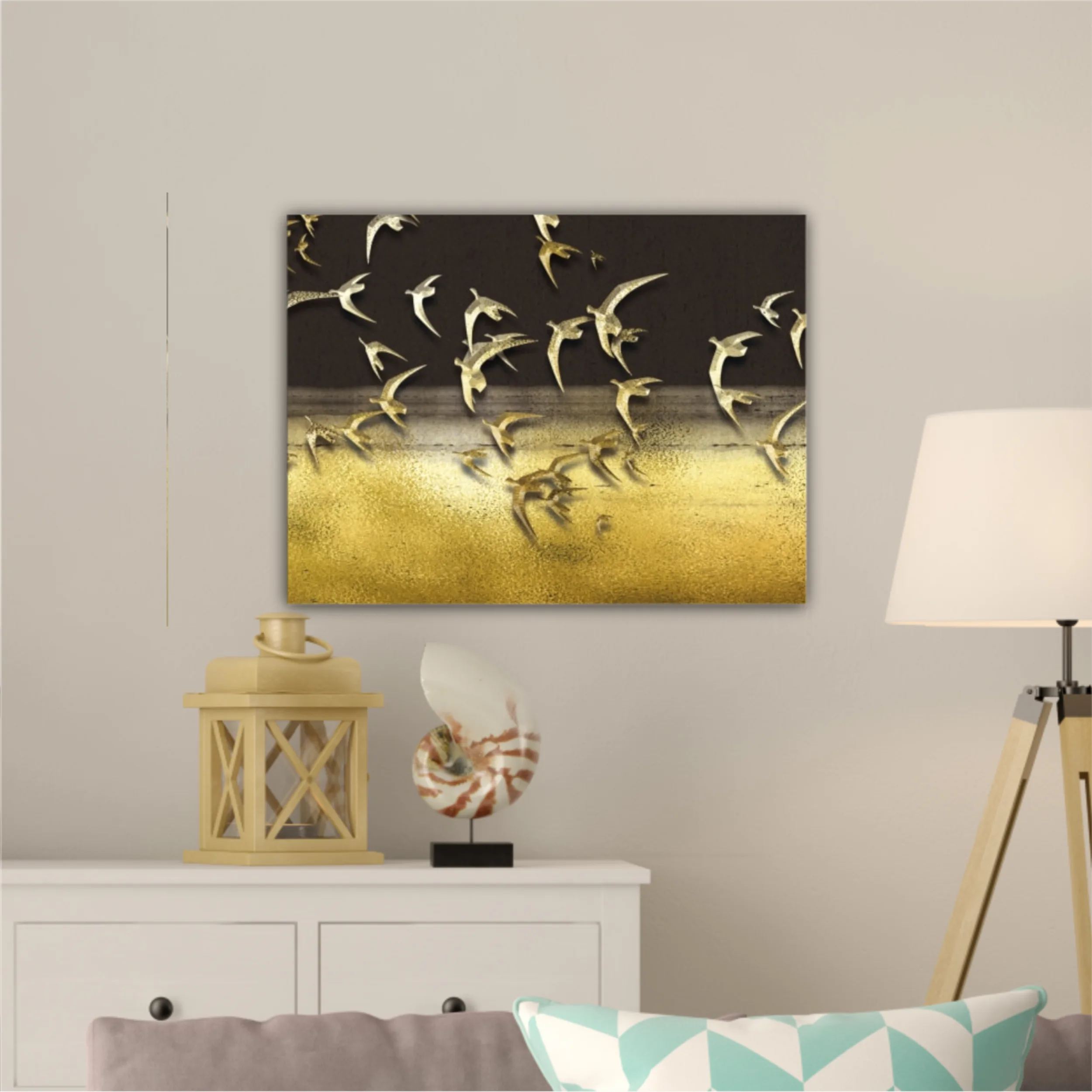 3d illustration of flock of birds flying in the sky