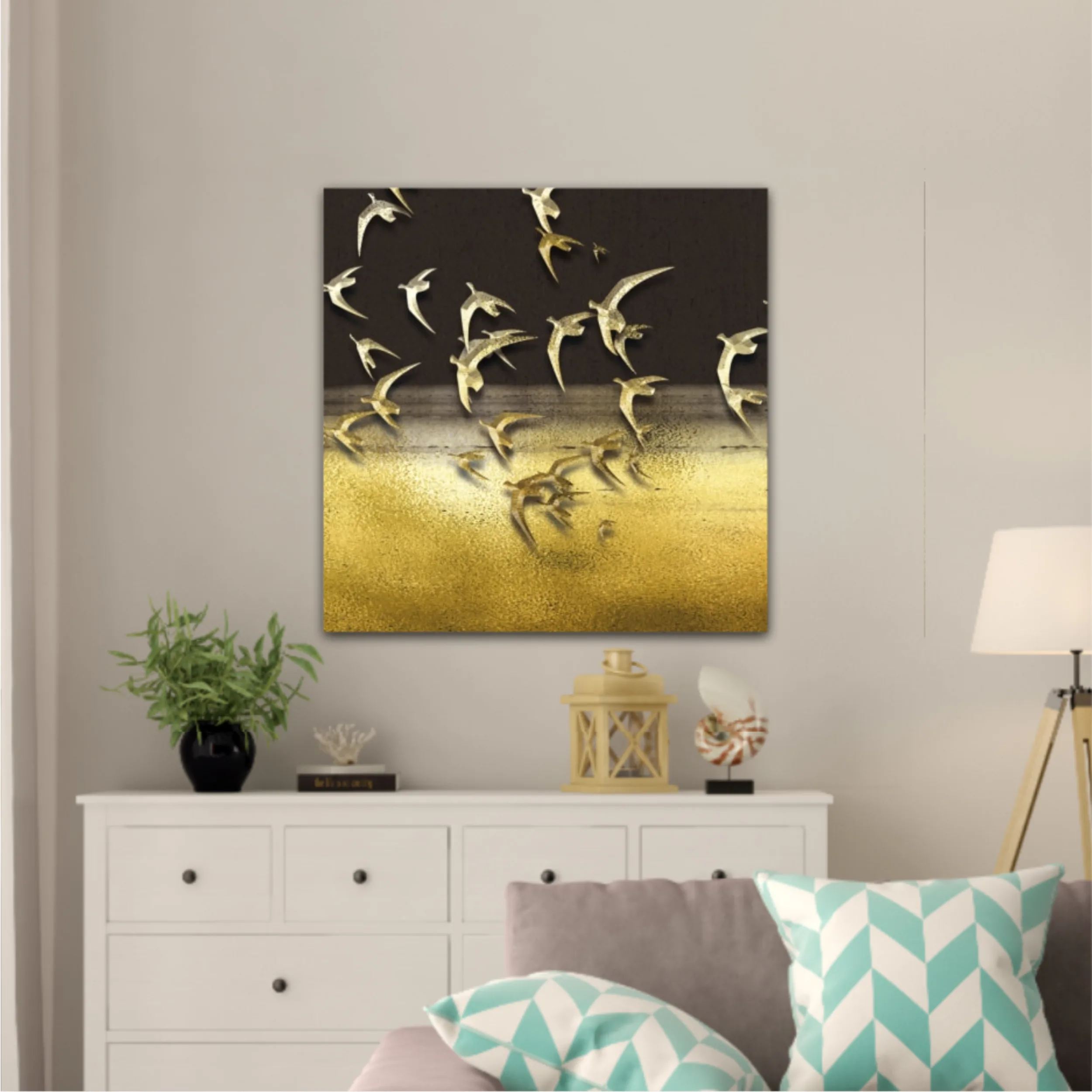 3d illustration of flock of birds flying in the sky