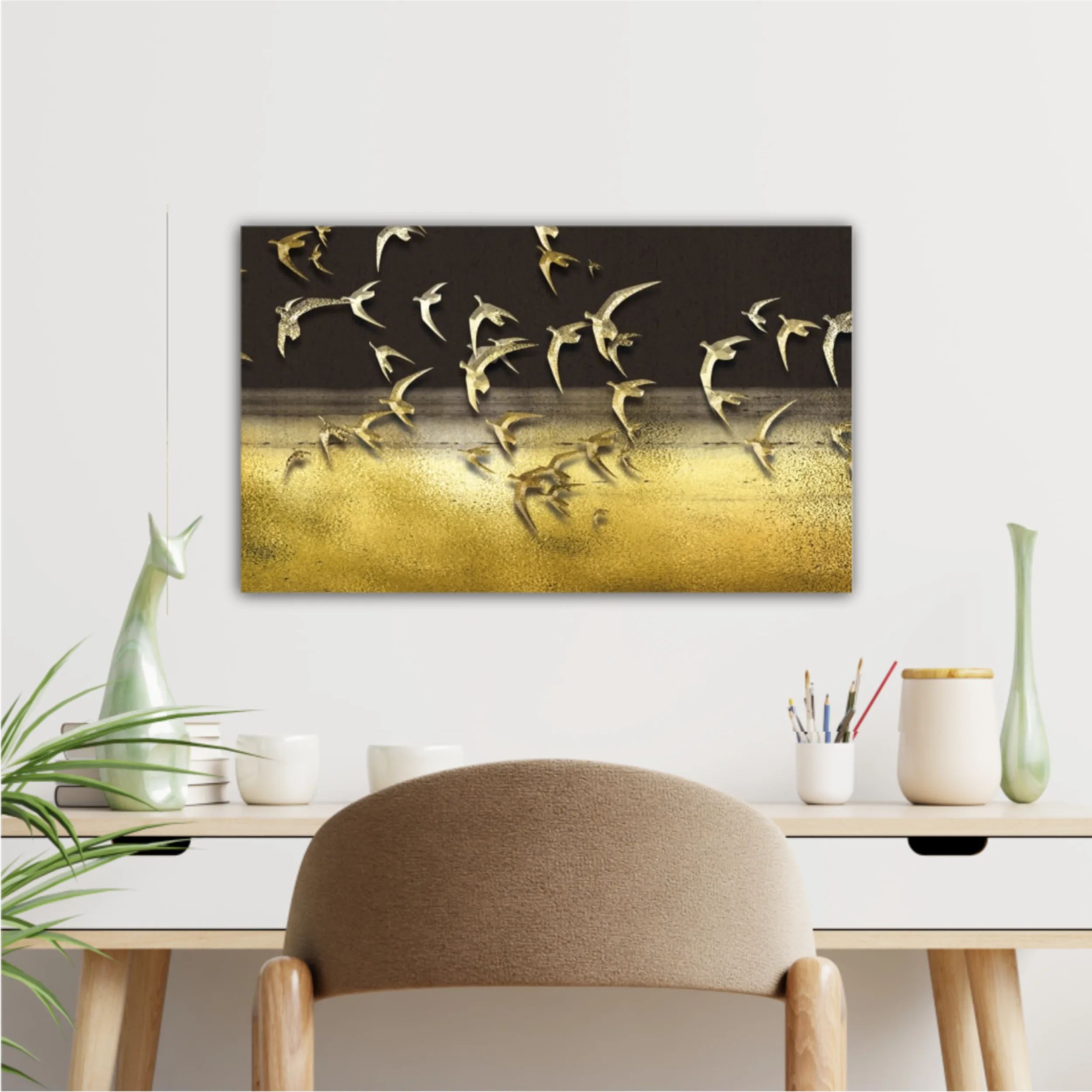 3d illustration of flock of birds flying in the sky