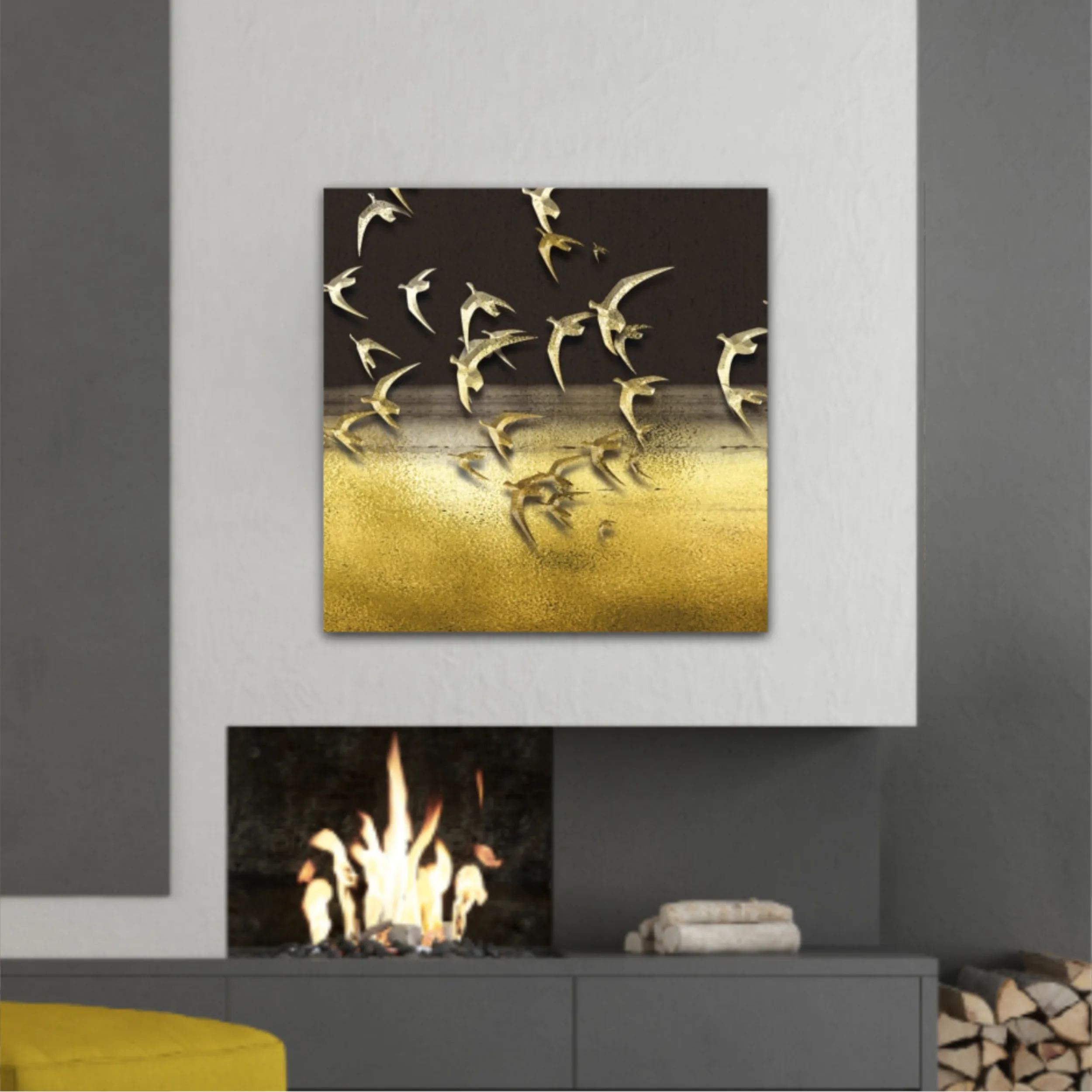 3d illustration of flock of birds flying in the sky