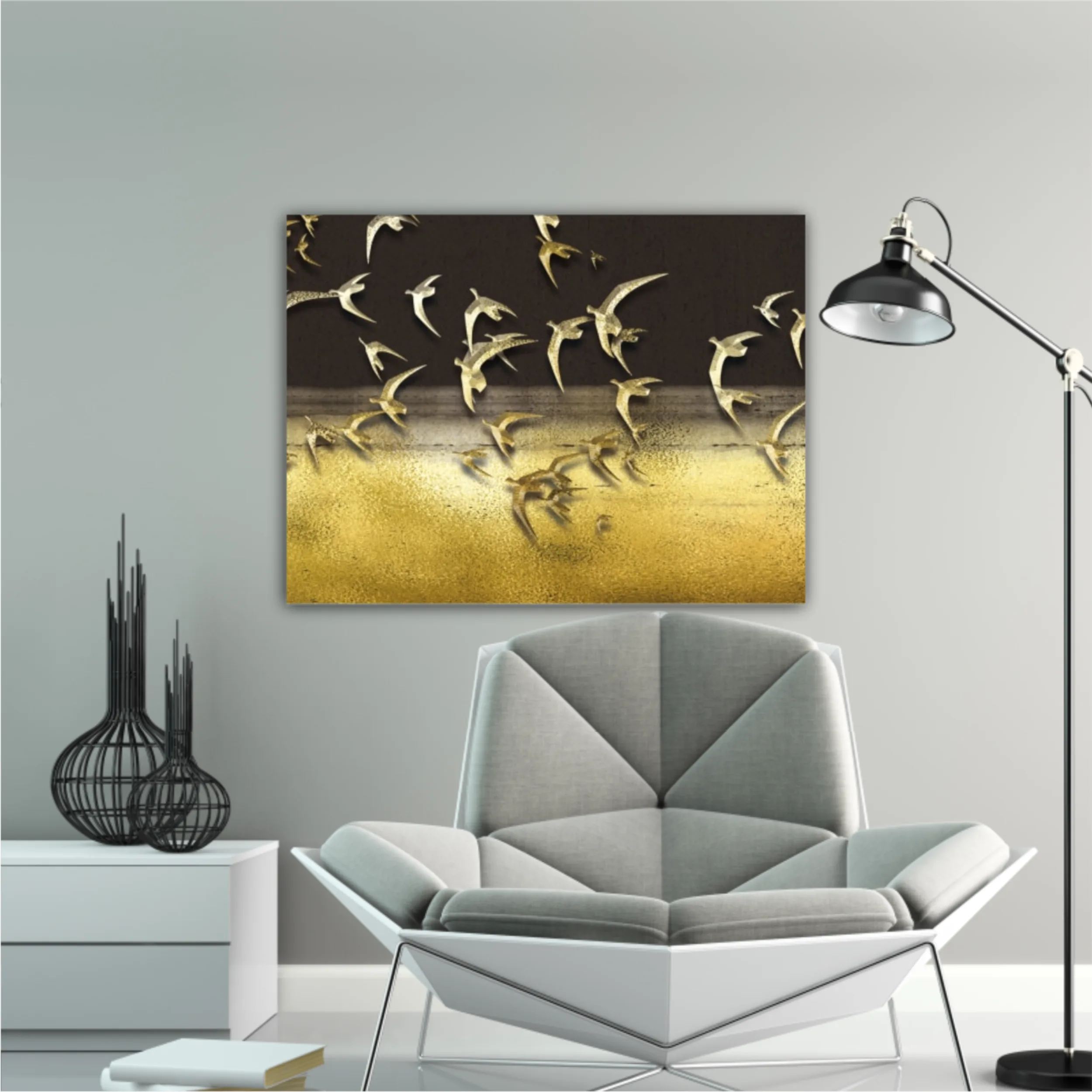 3d illustration of flock of birds flying in the sky