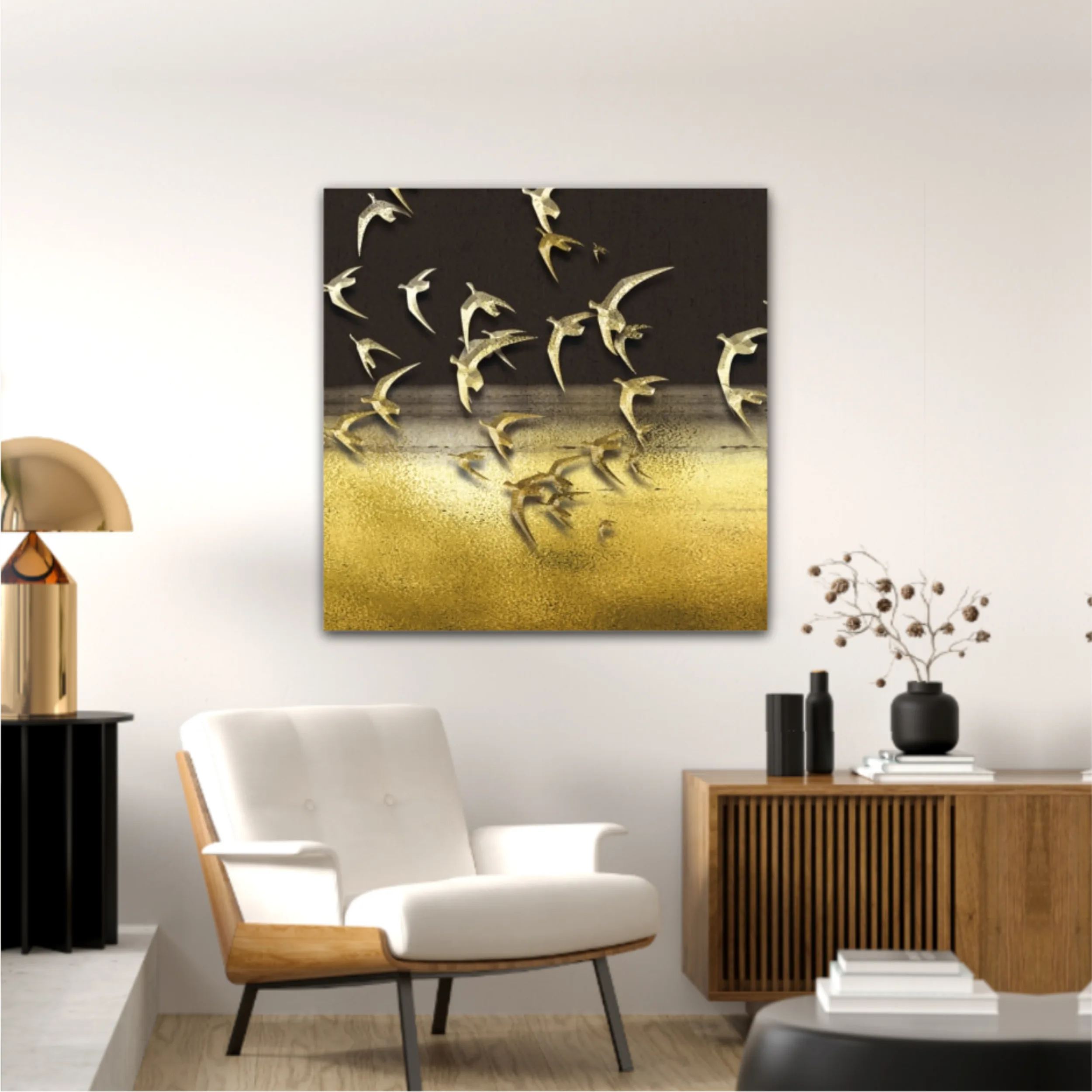 3d illustration of flock of birds flying in the sky