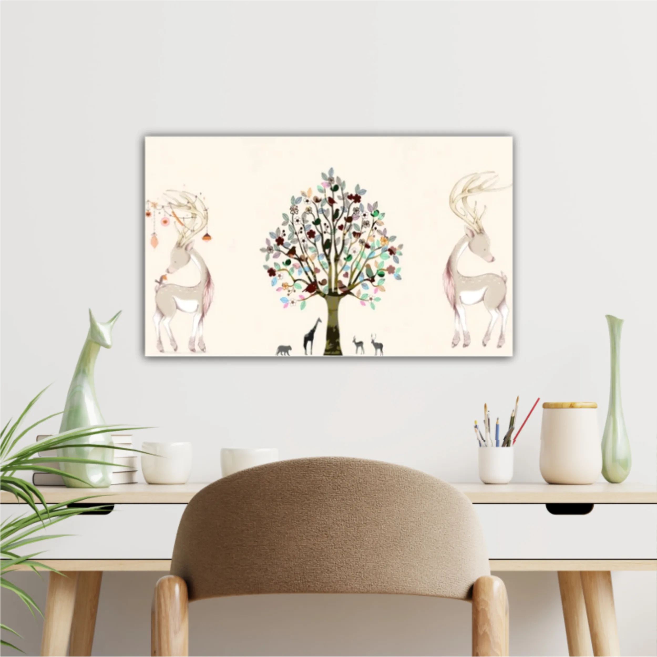 3d illustration of tree and deer