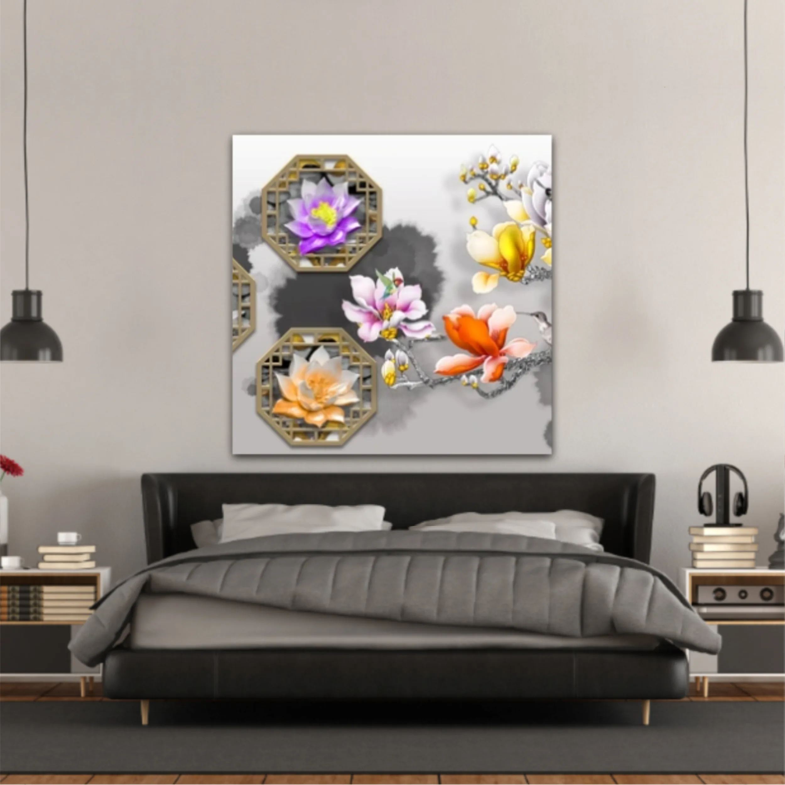 3d illustration of floral branches and wall murals