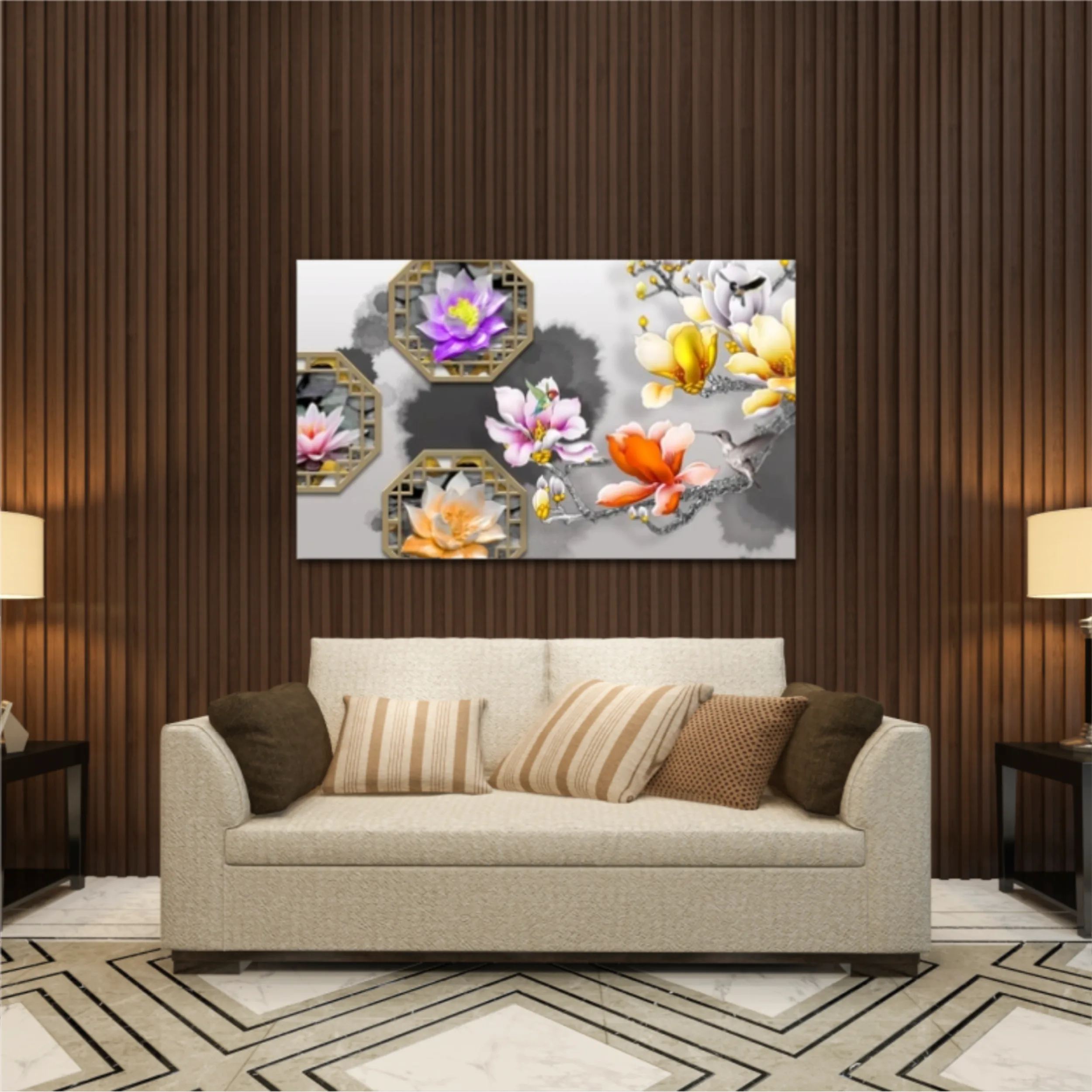 3d illustration of floral branches and wall murals