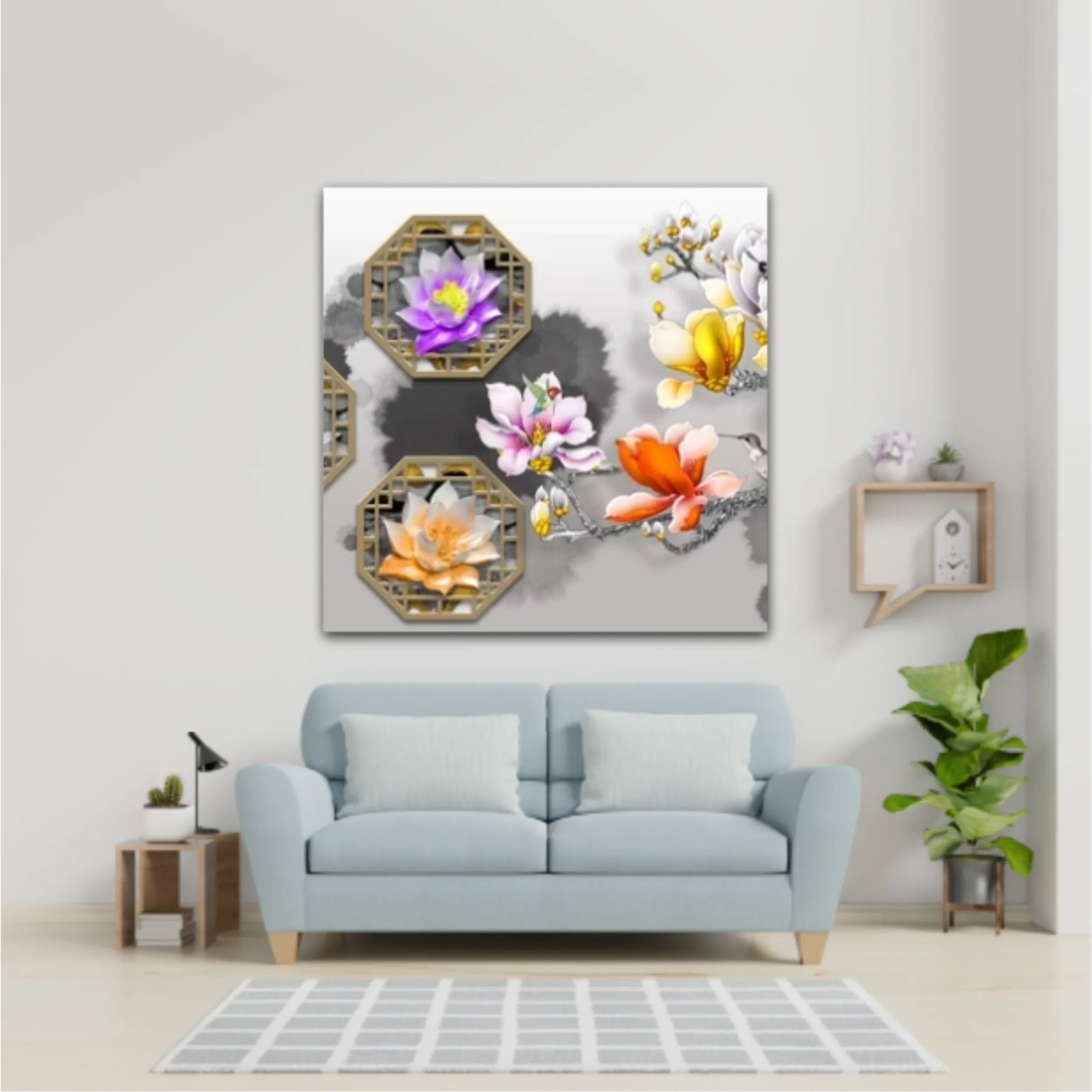 3d illustration of floral branches and wall murals