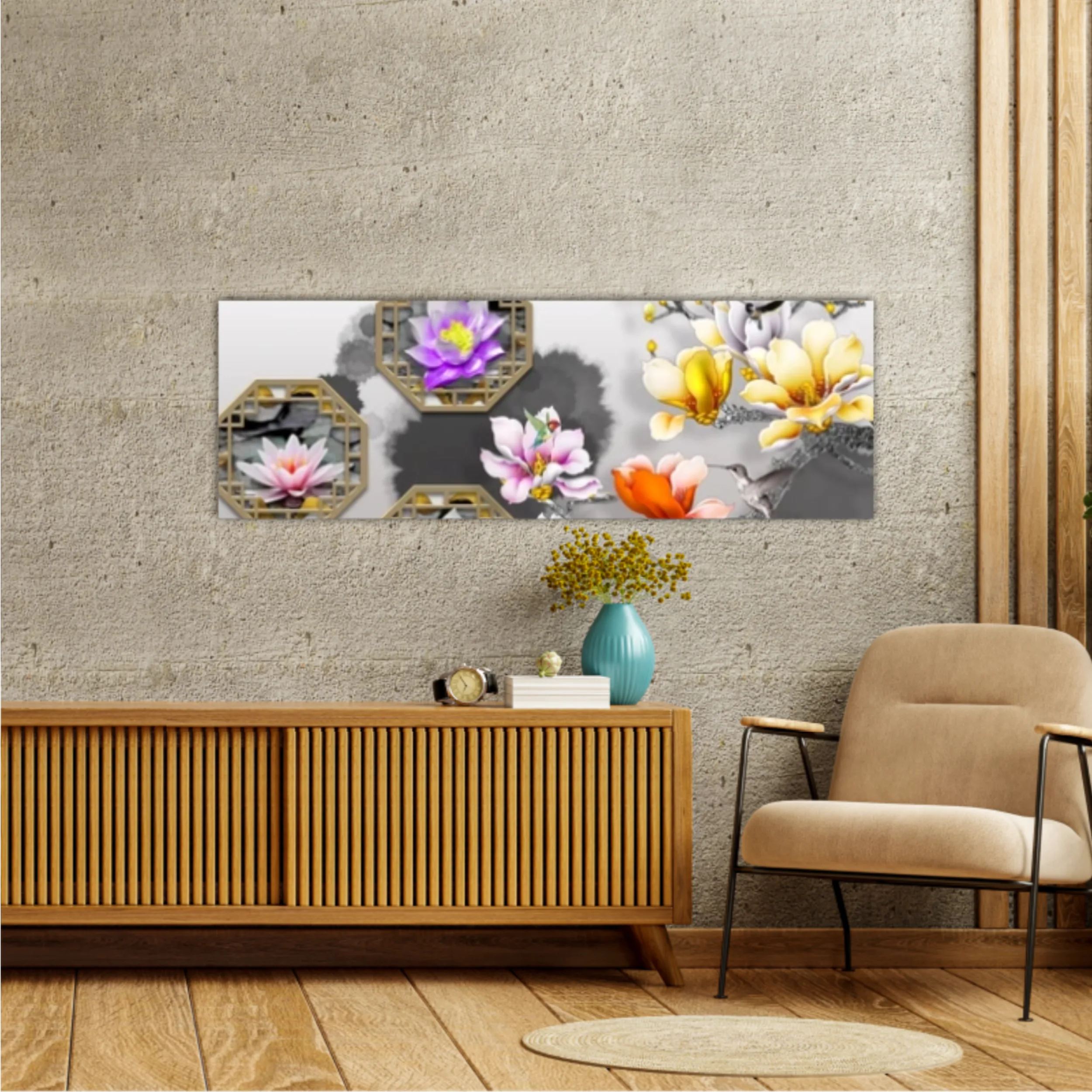 3d illustration of floral branches and wall murals