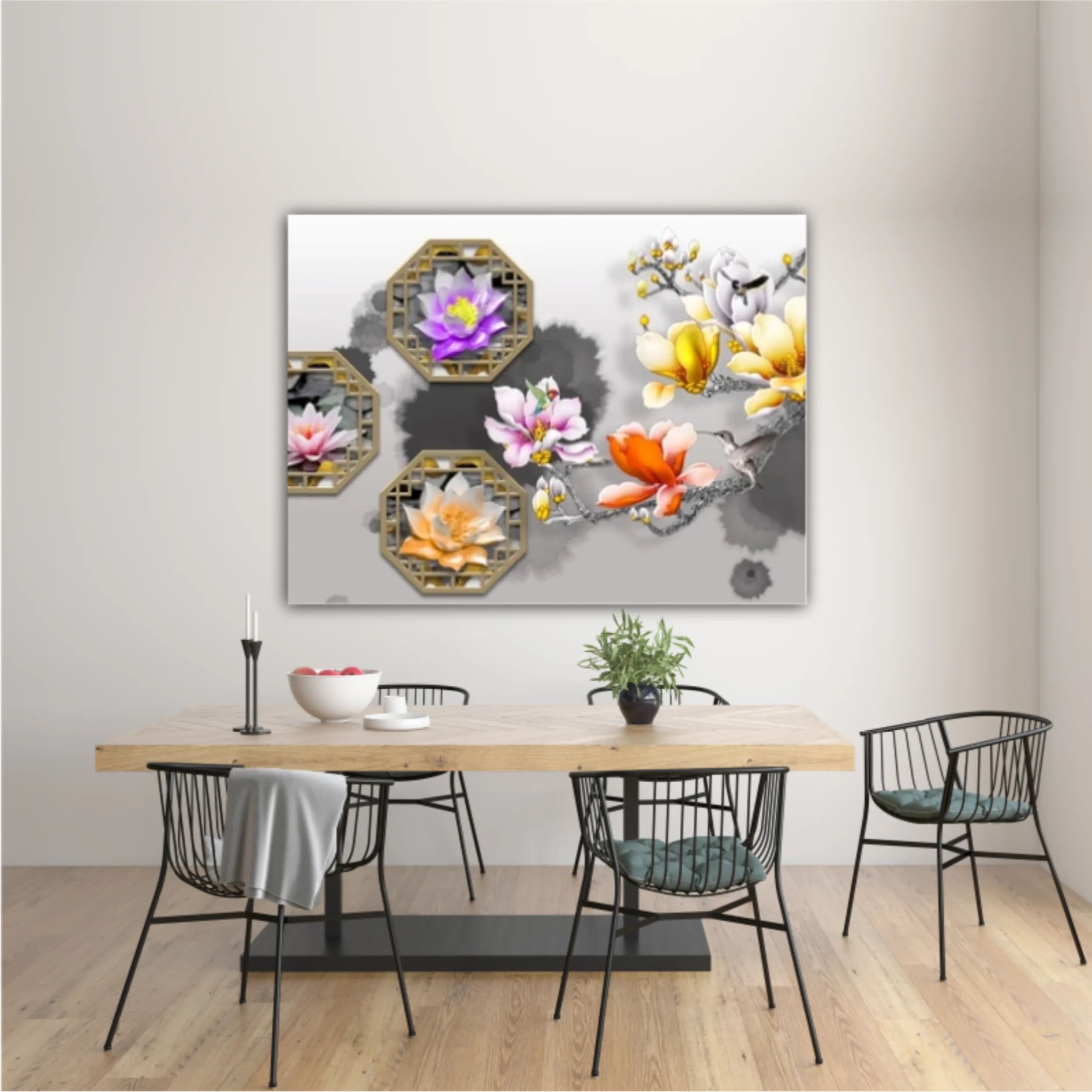 3d illustration of floral branches and wall murals