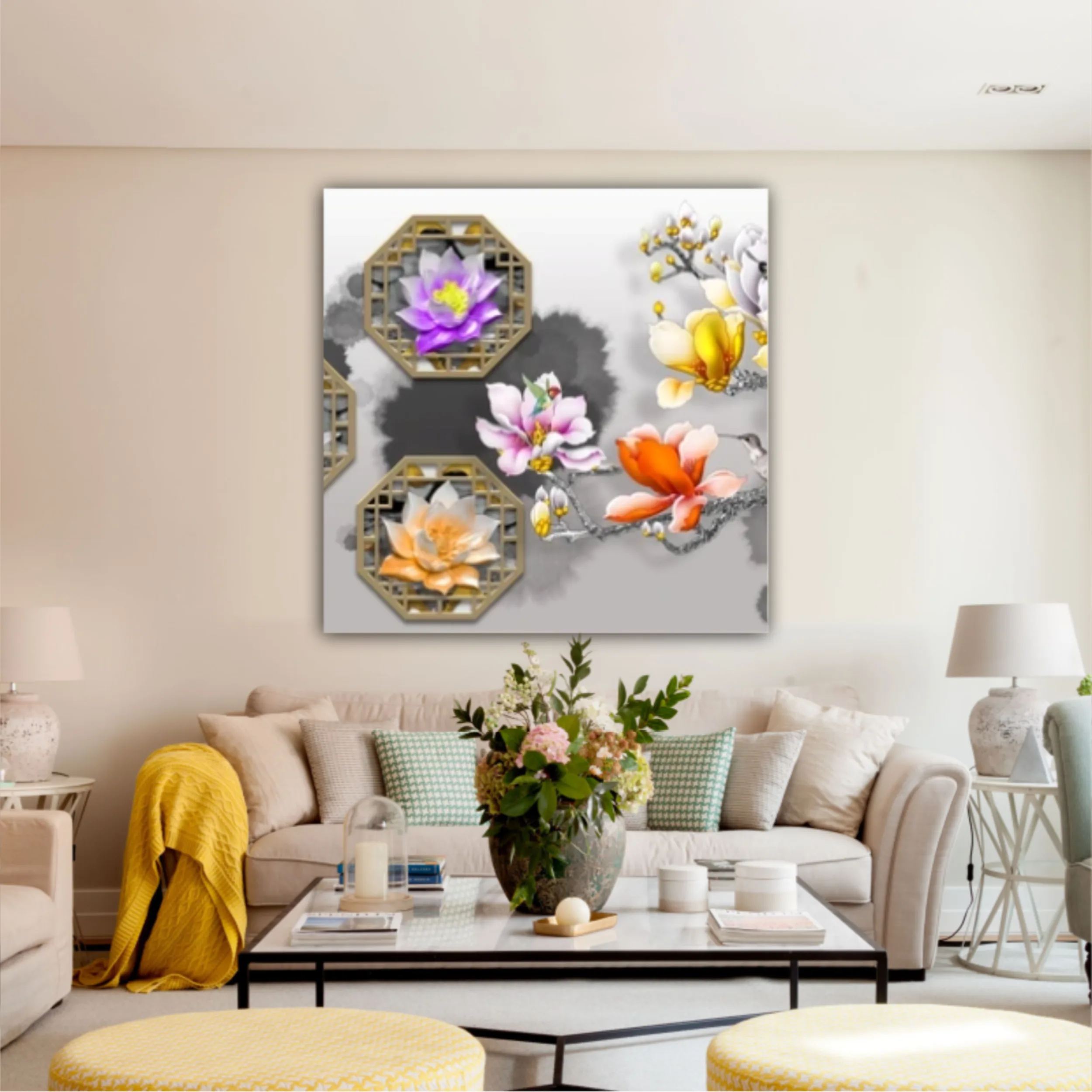 3d illustration of floral branches and wall murals