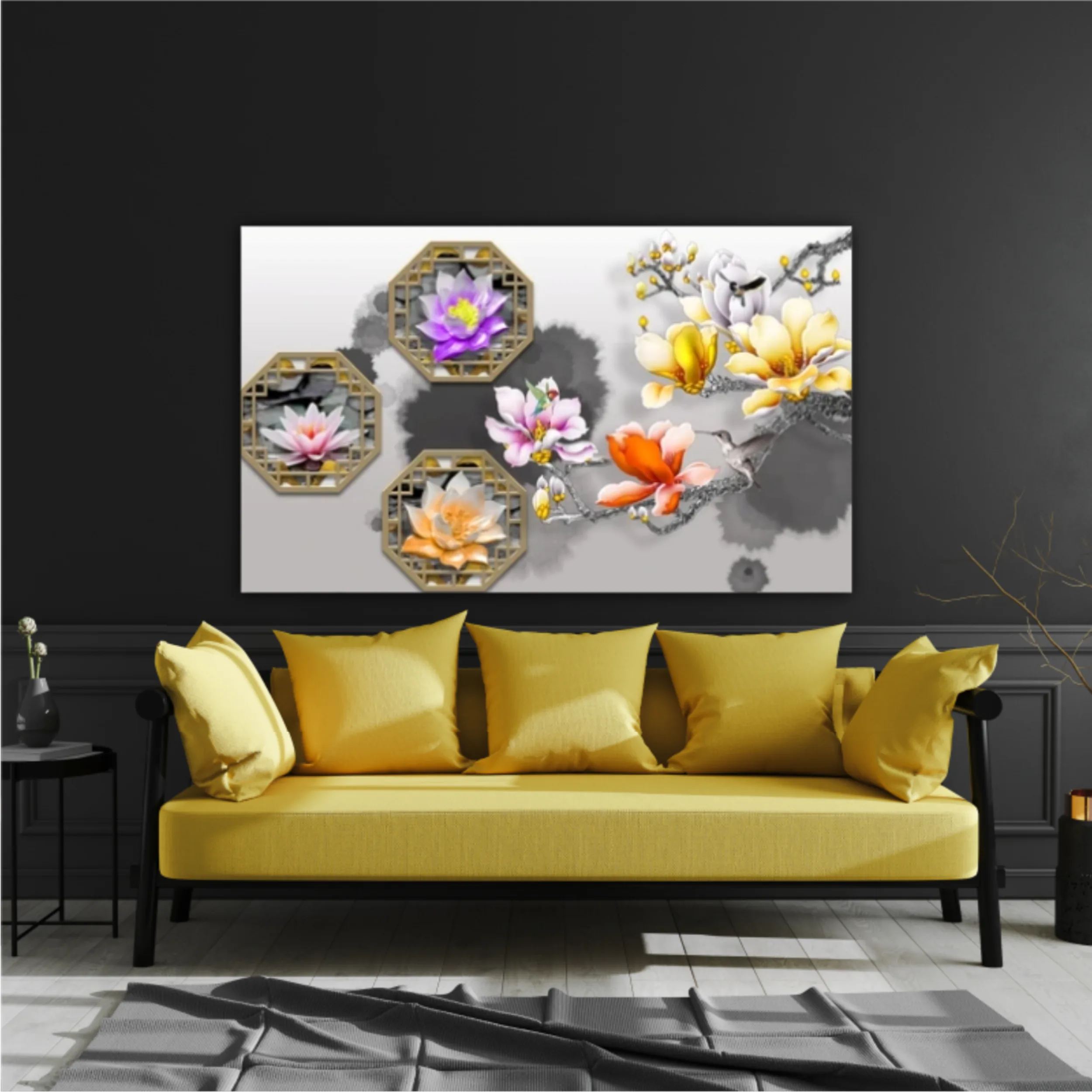 3d illustration of floral branches and wall murals