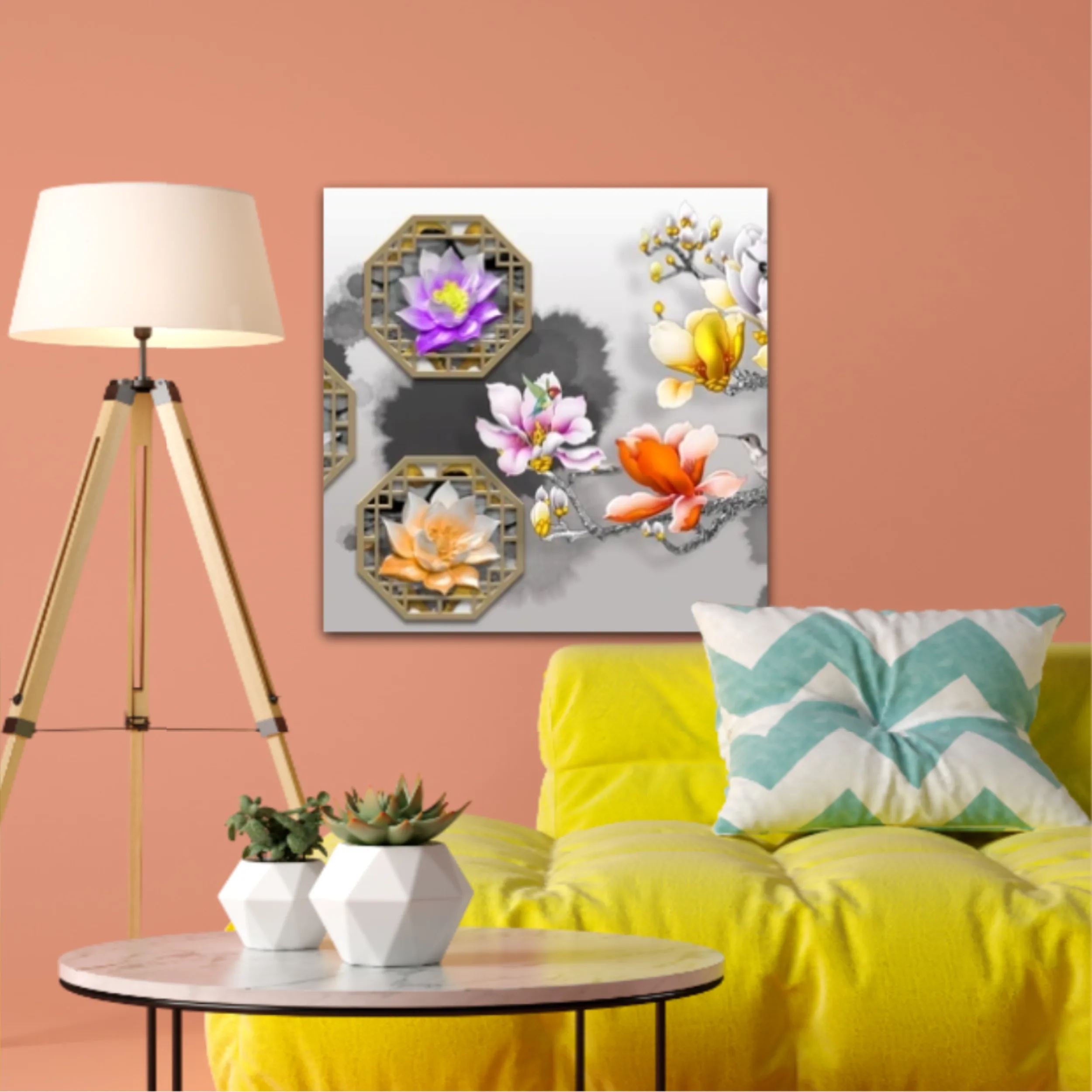 3d illustration of floral branches and wall murals