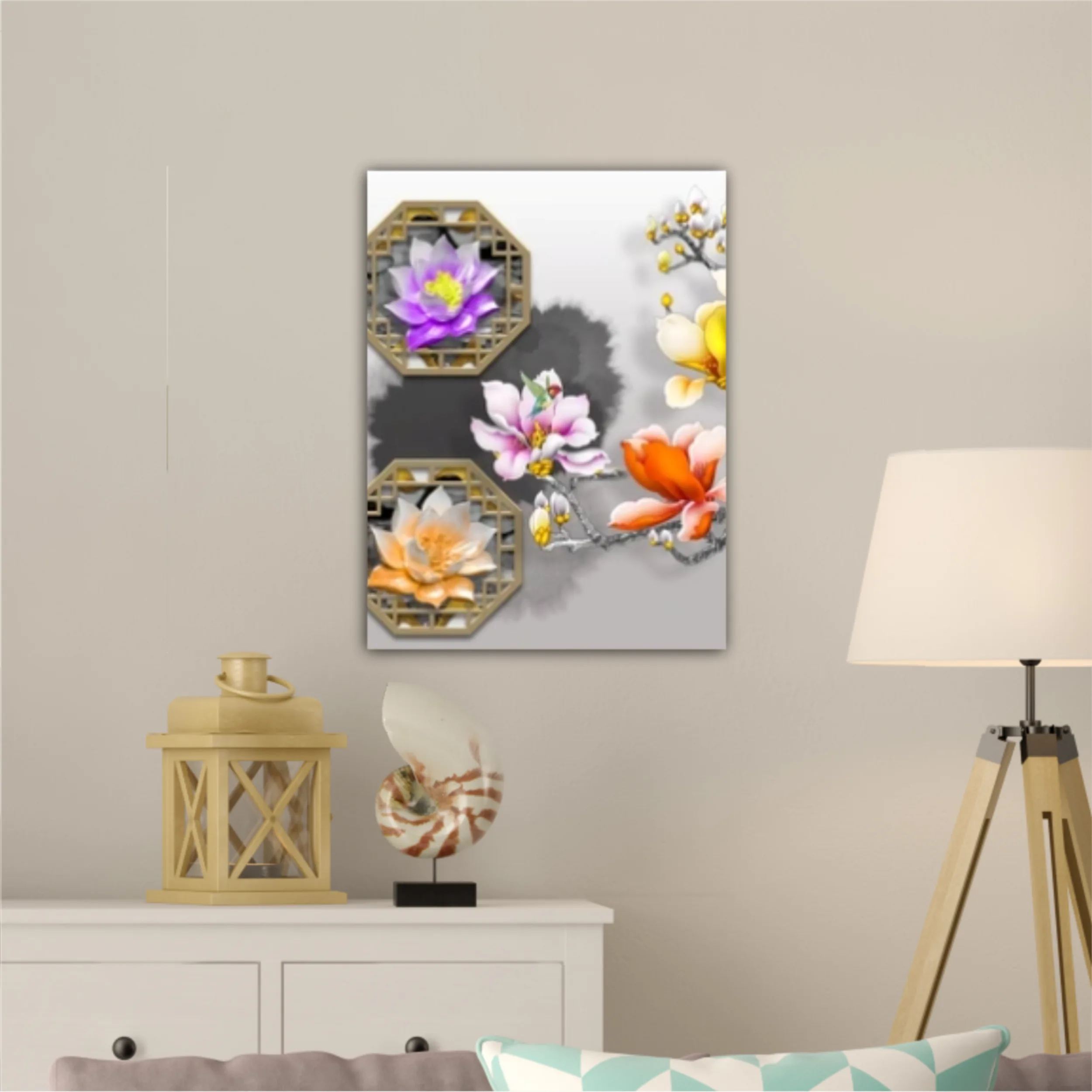 3d illustration of floral branches and wall murals