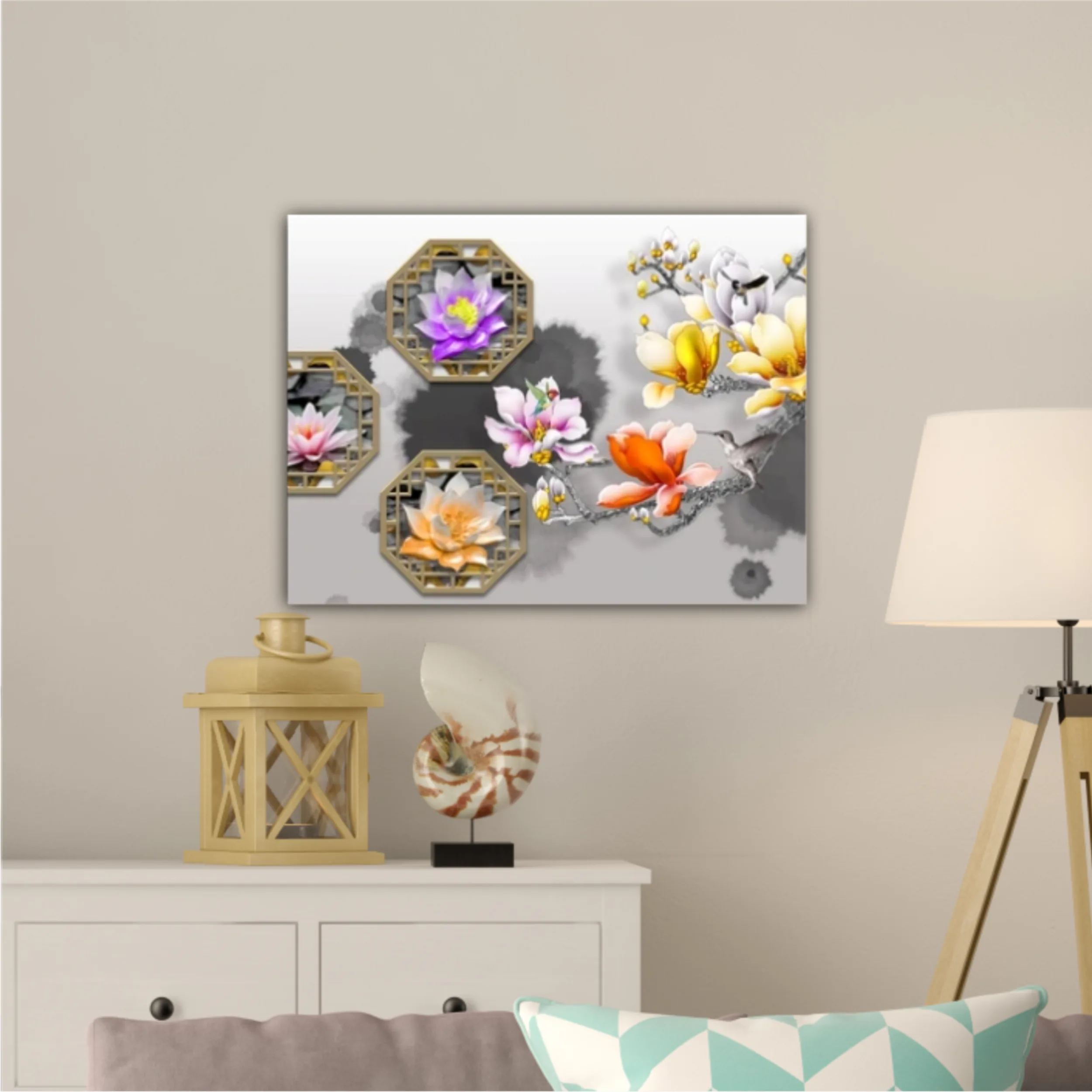 3d illustration of floral branches and wall murals