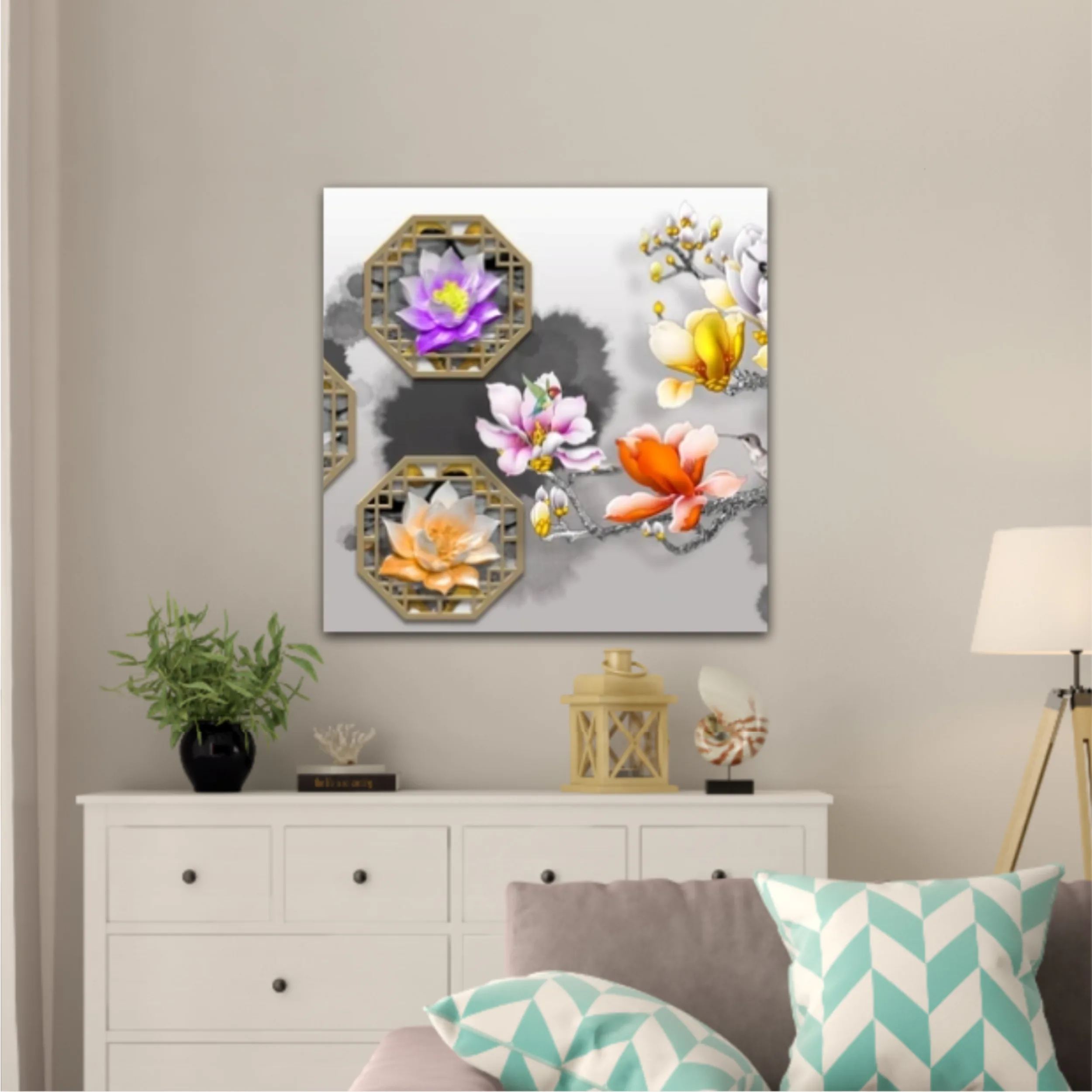 3d illustration of floral branches and wall murals