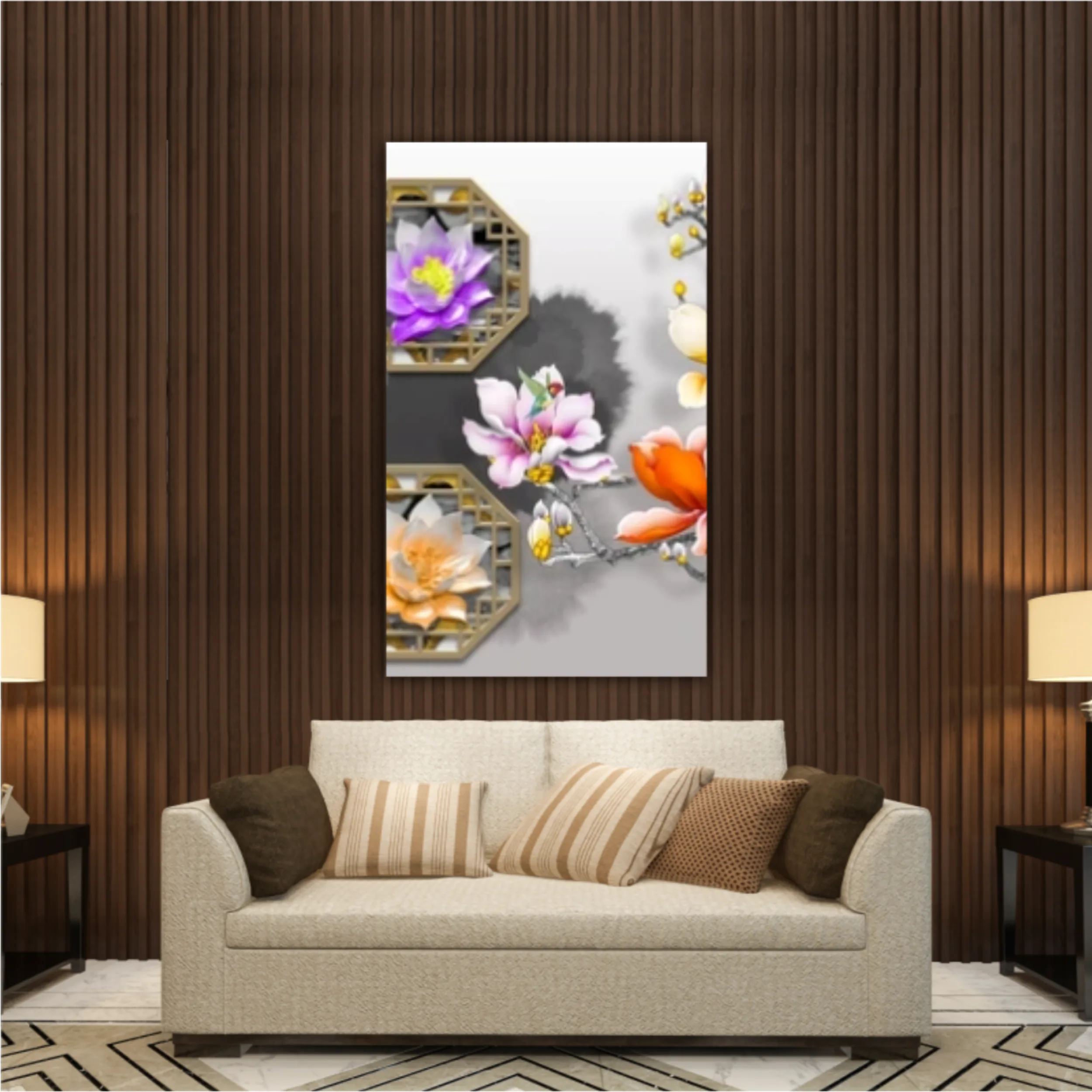 3d illustration of floral branches and wall murals