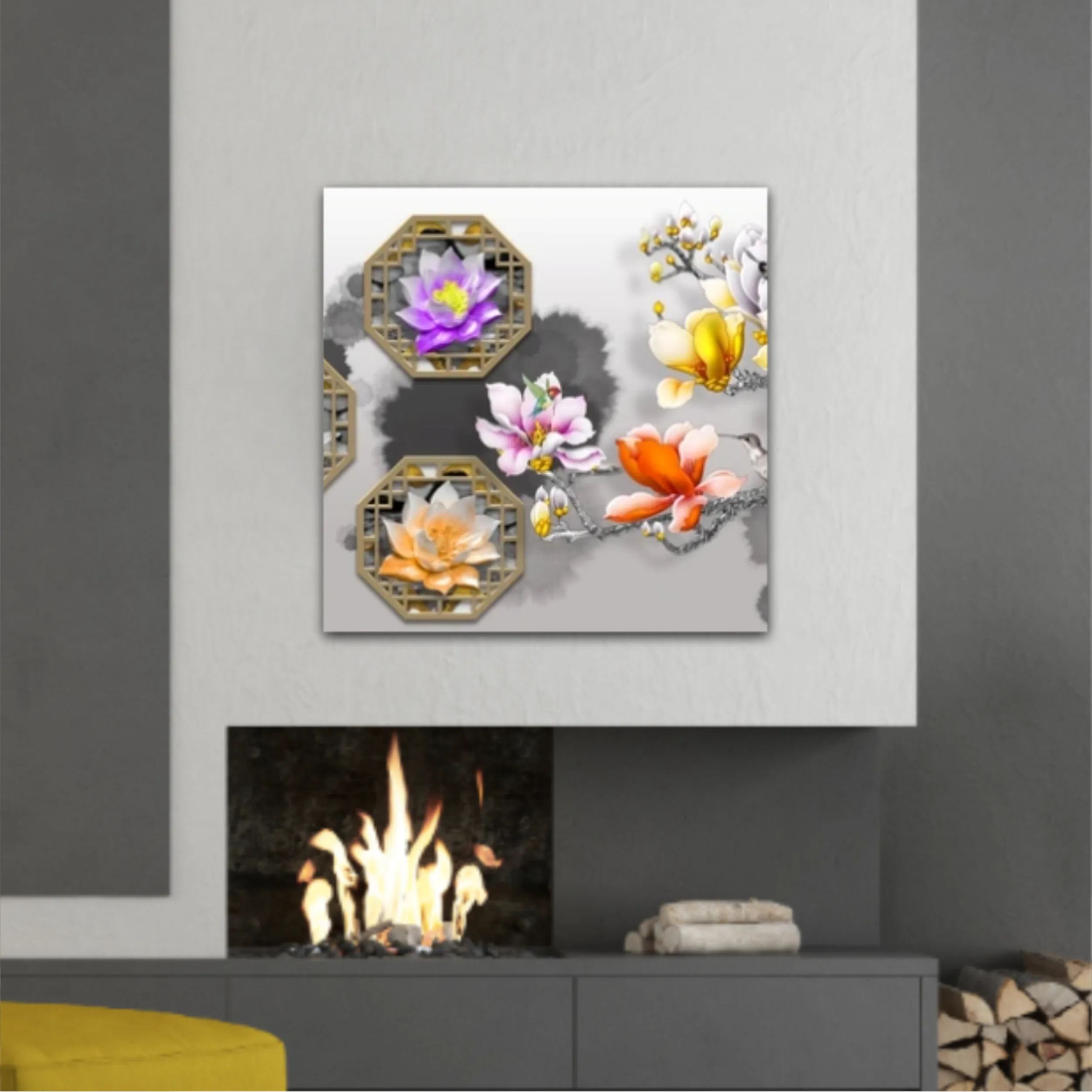 3d illustration of floral branches and wall murals