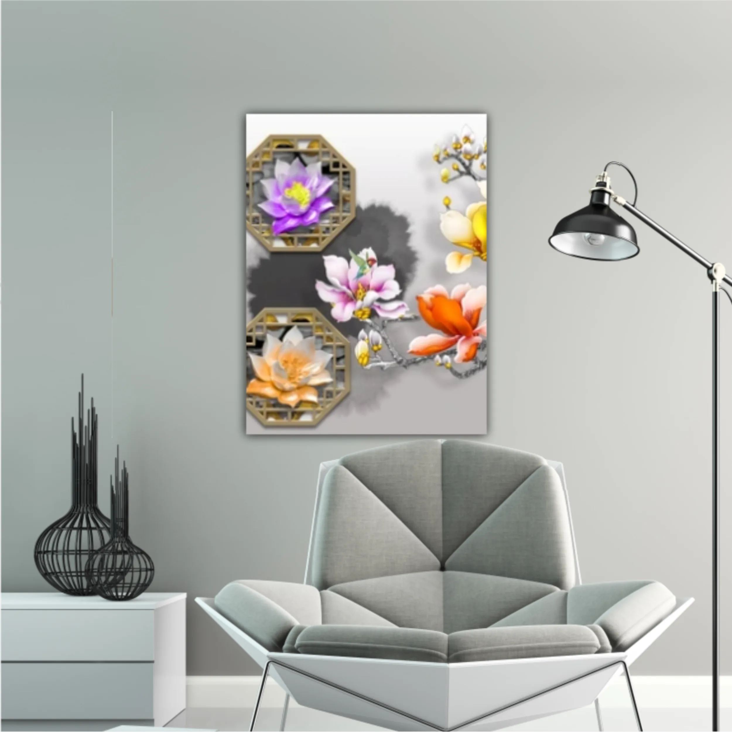 3d illustration of floral branches and wall murals