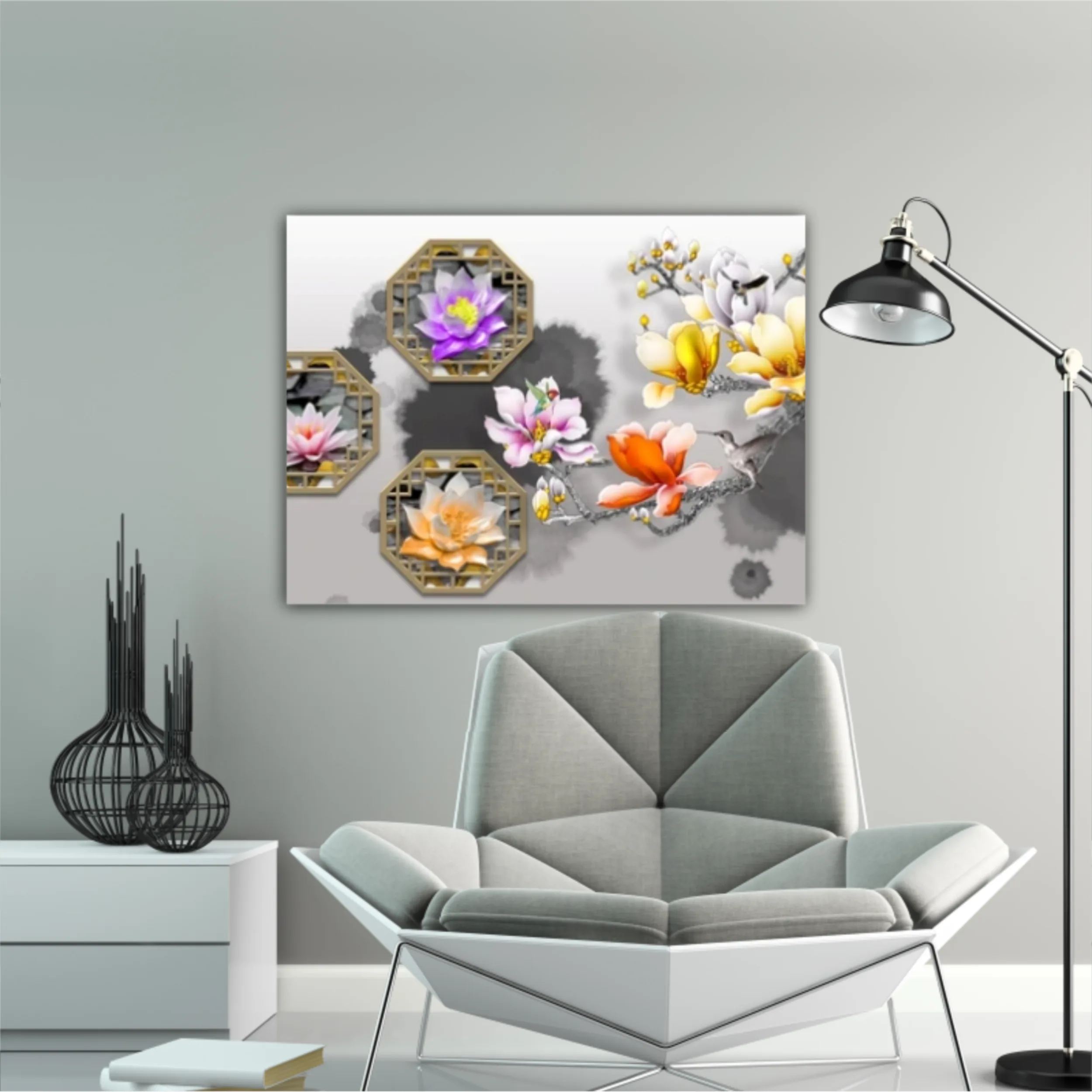 3d illustration of floral branches and wall murals