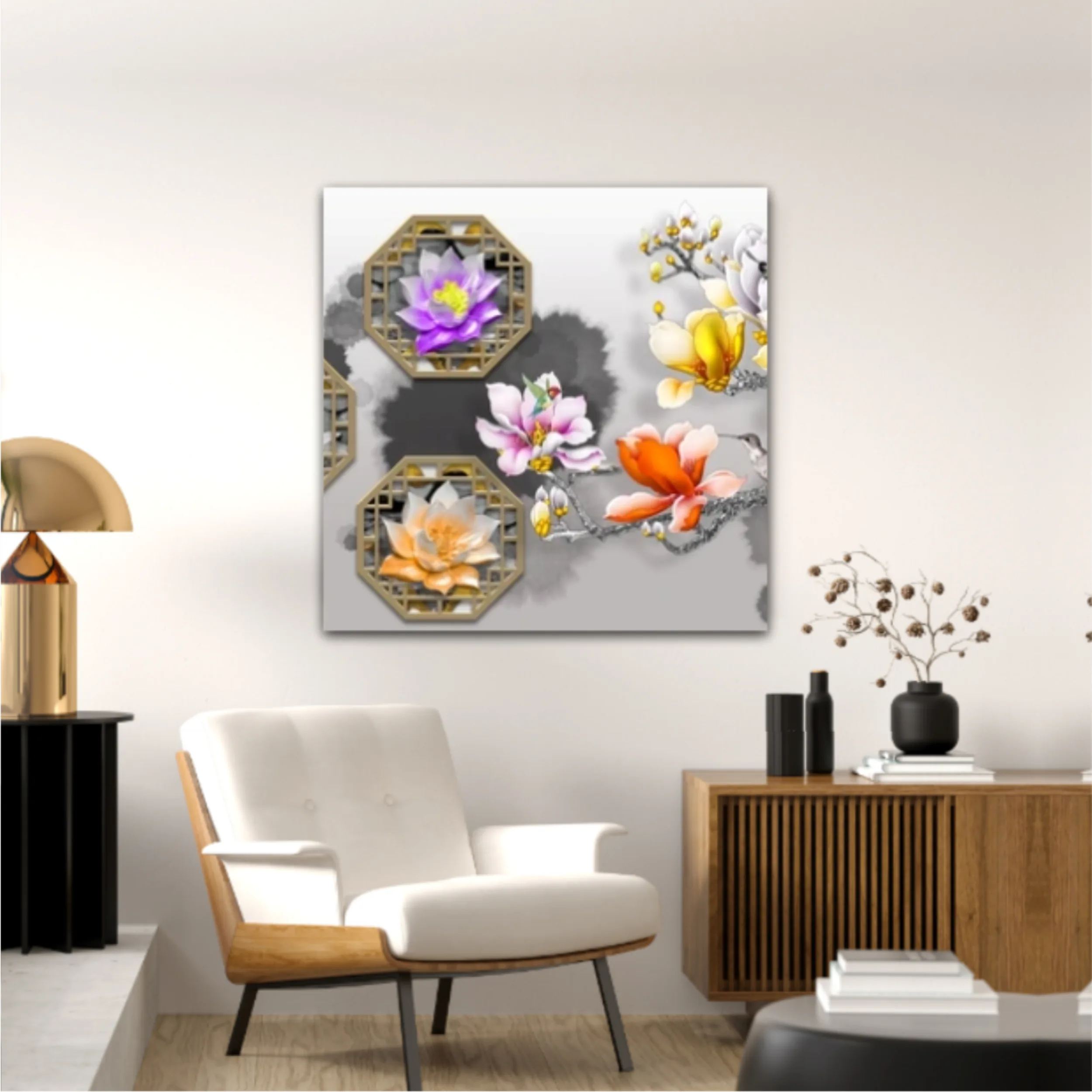 3d illustration of floral branches and wall murals