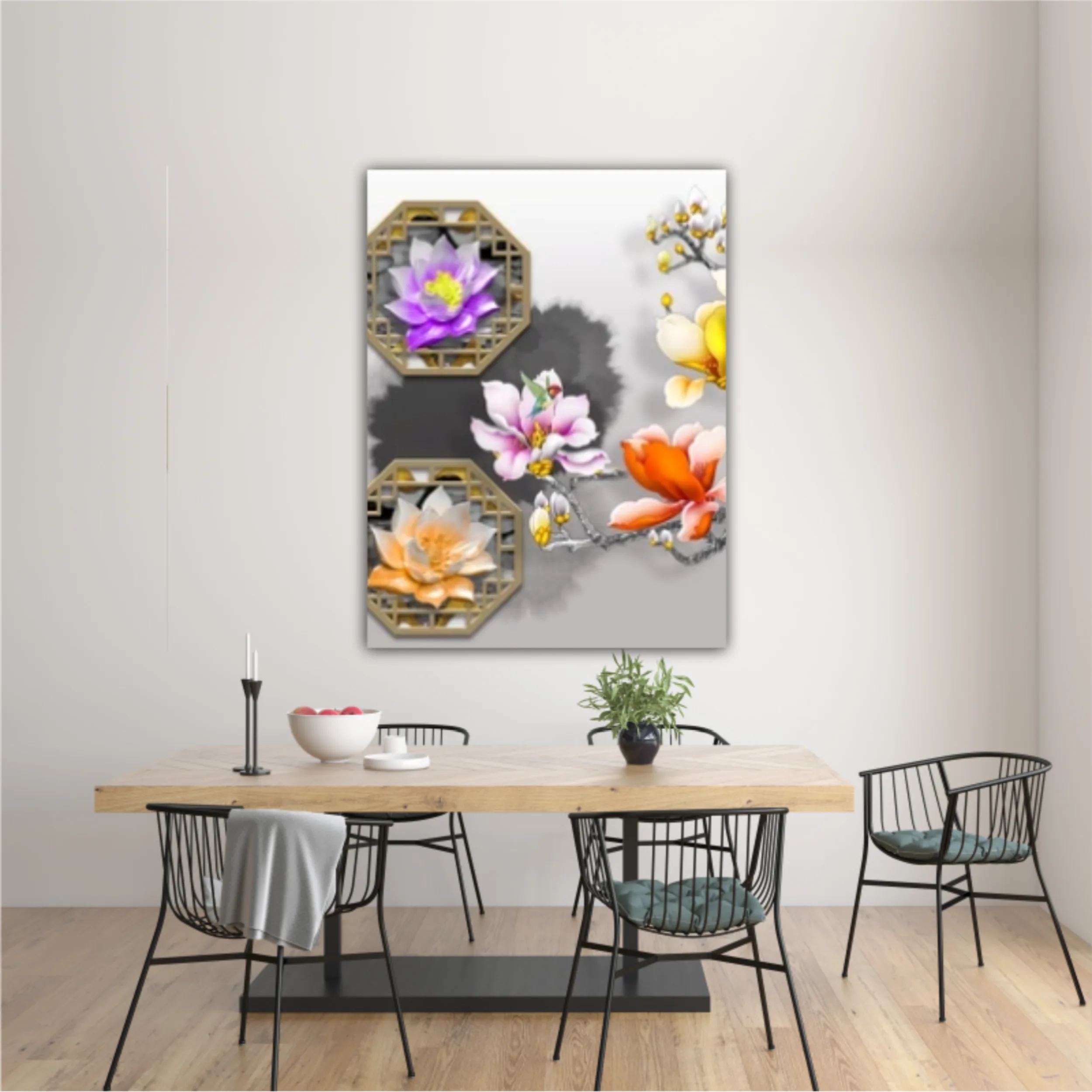 3d illustration of floral branches and wall murals