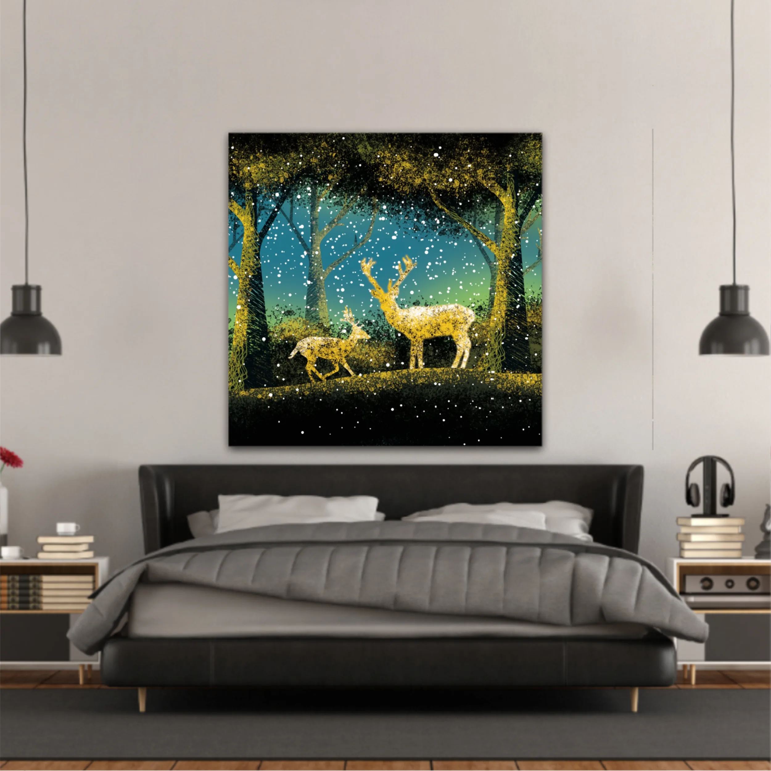 3d illustration of trees and deer