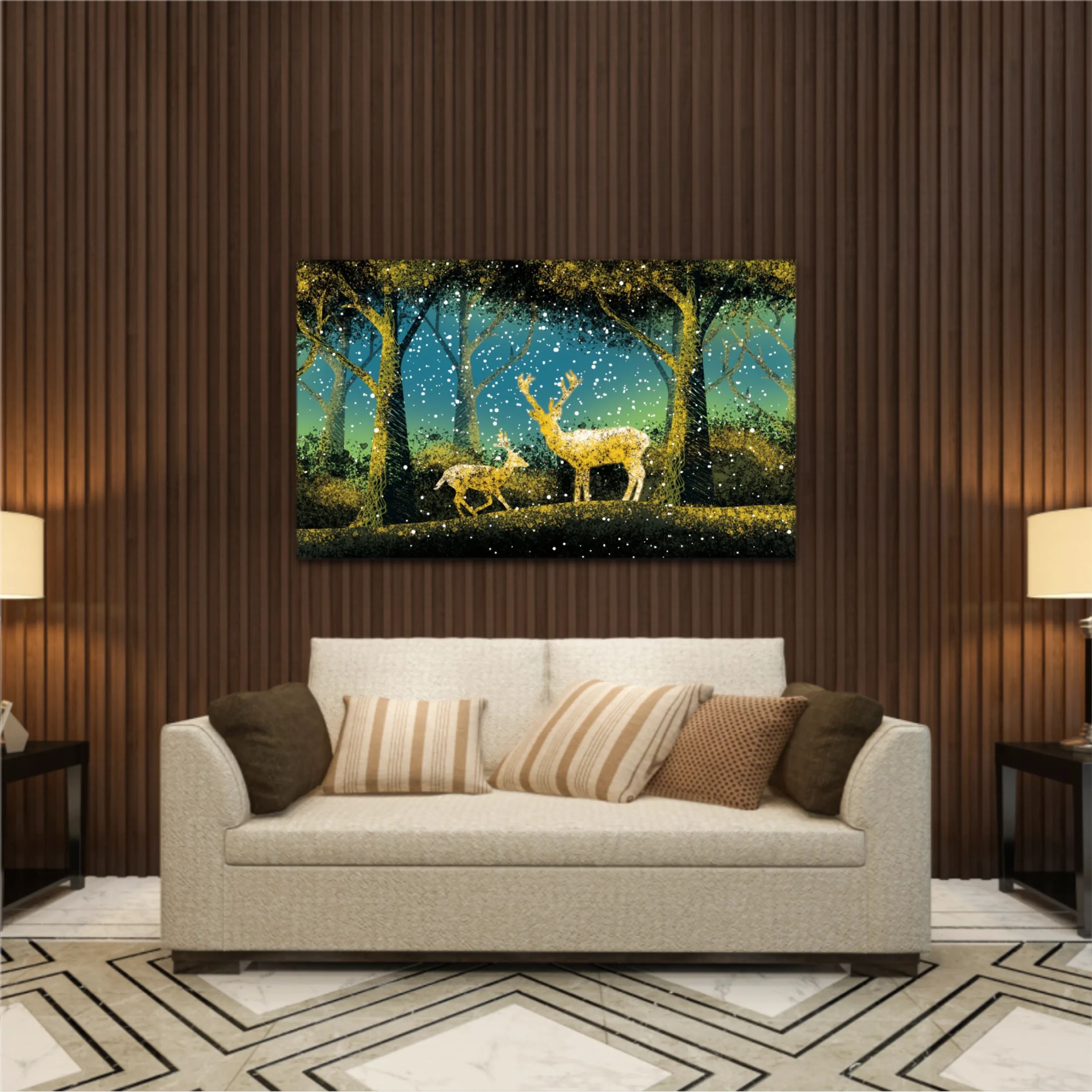 3d illustration of trees and deer