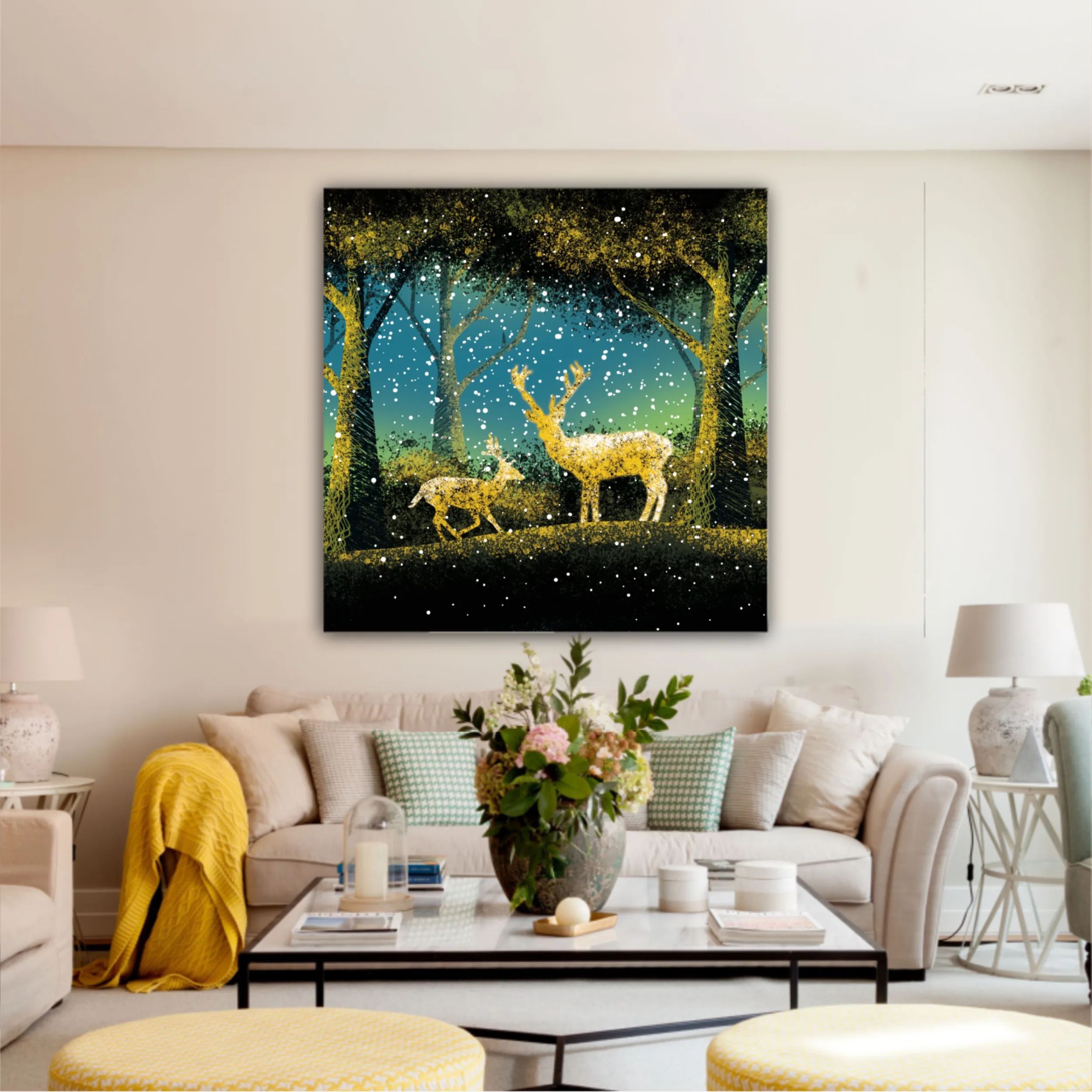 3d illustration of trees and deer