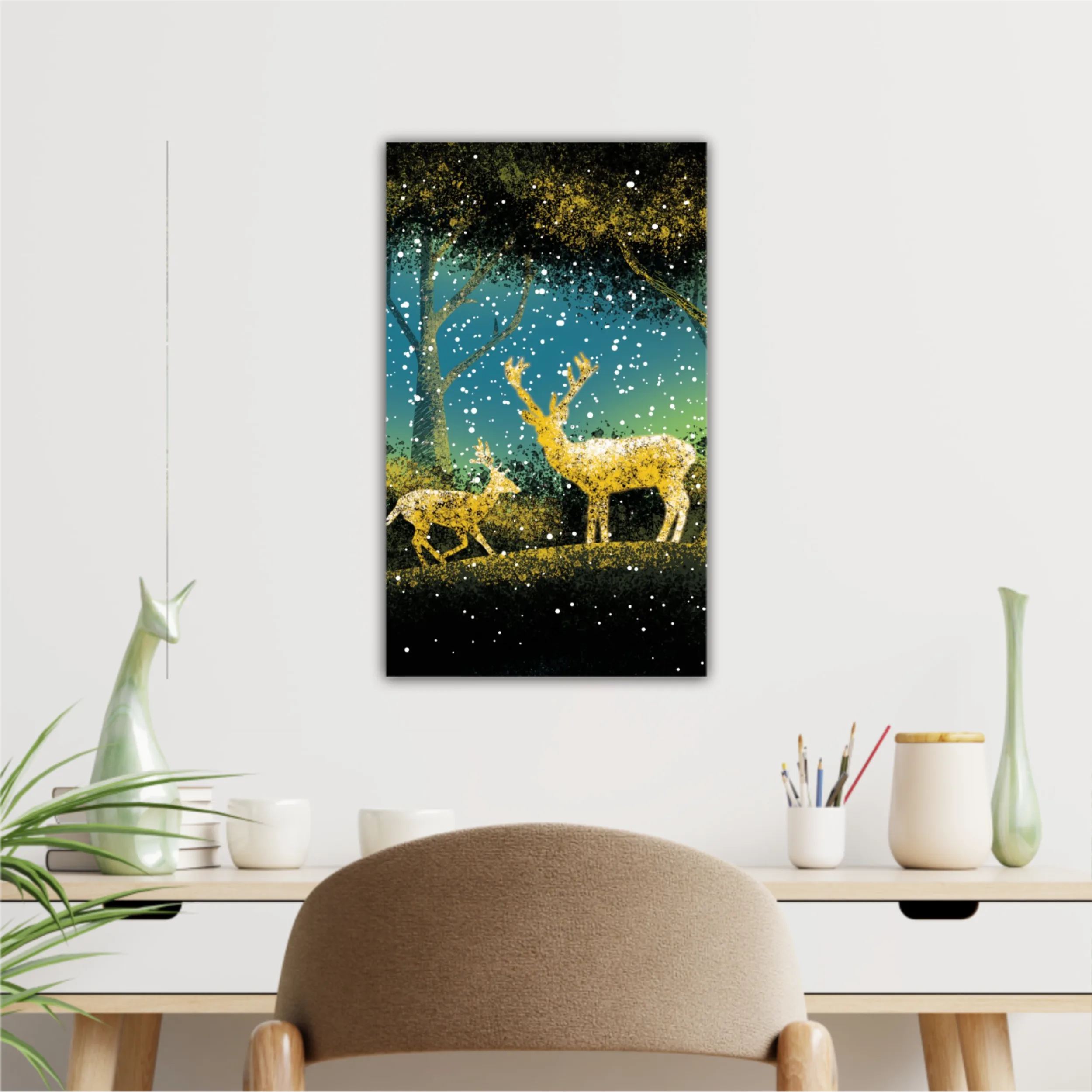 3d illustration of trees and deer